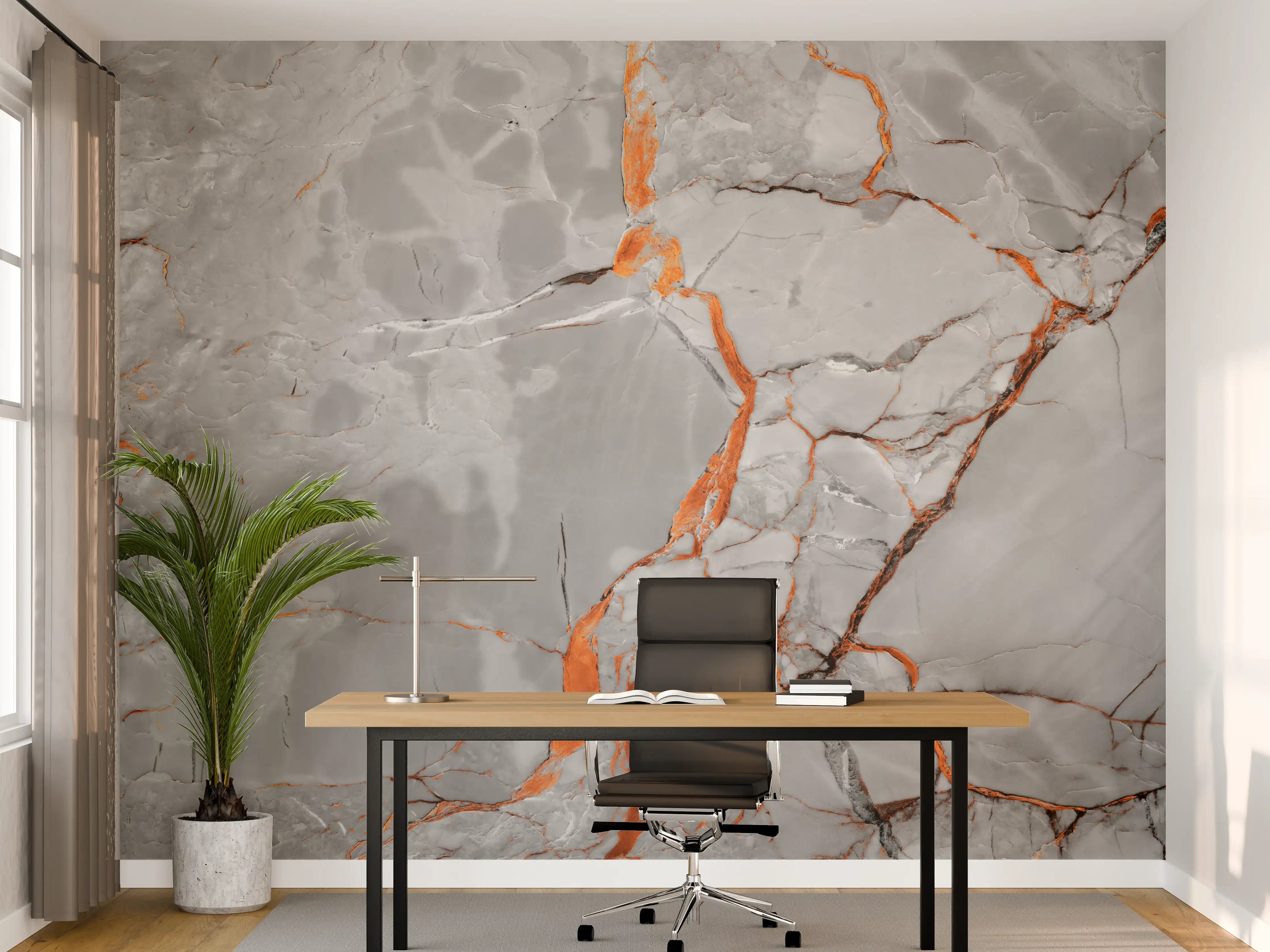 Büro Wandgestaltung - Orange-Weiß natürliche Marmortextur