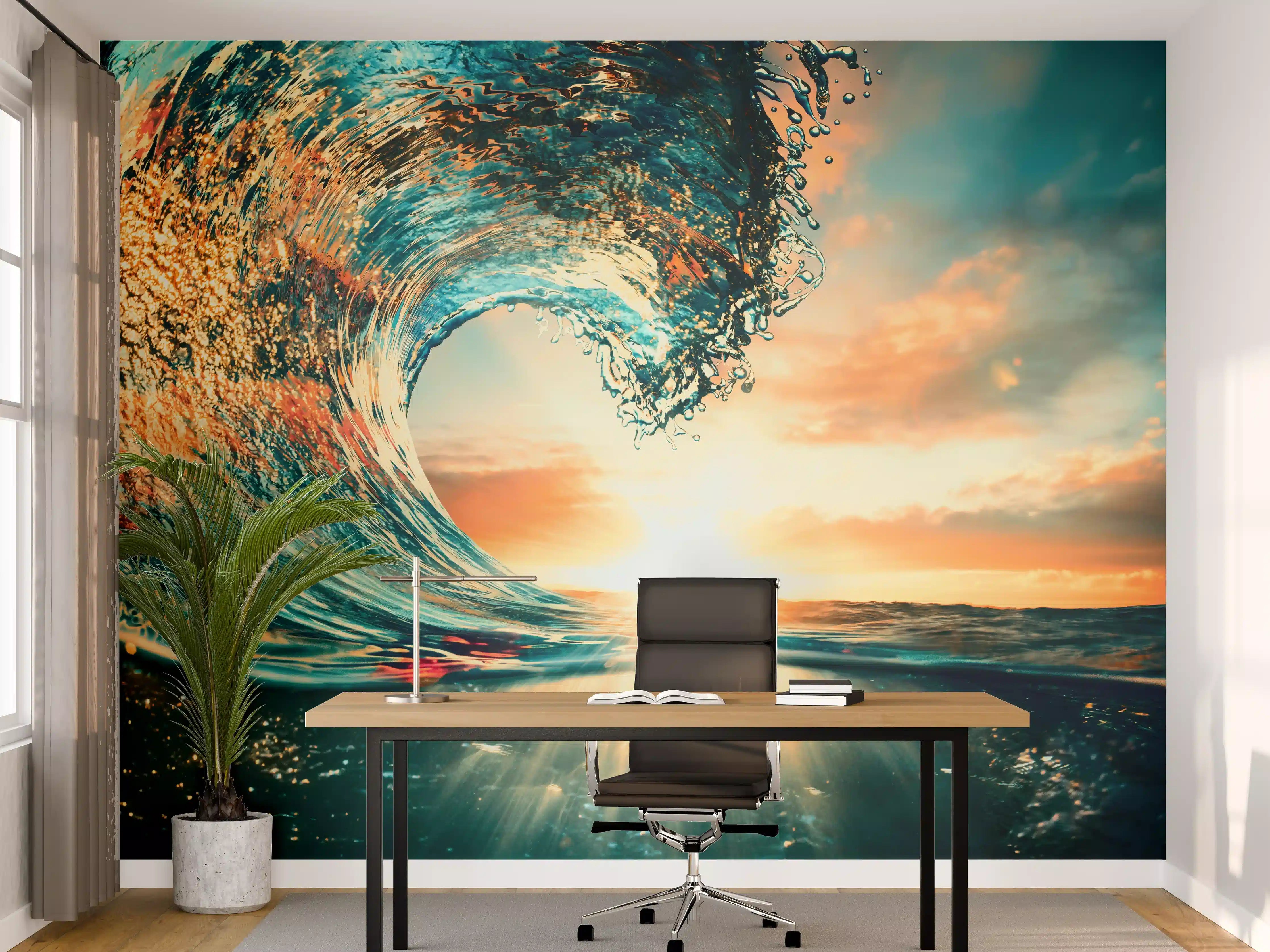 Büro Wandgestaltung - Ozean Welle im Sonnenuntergang