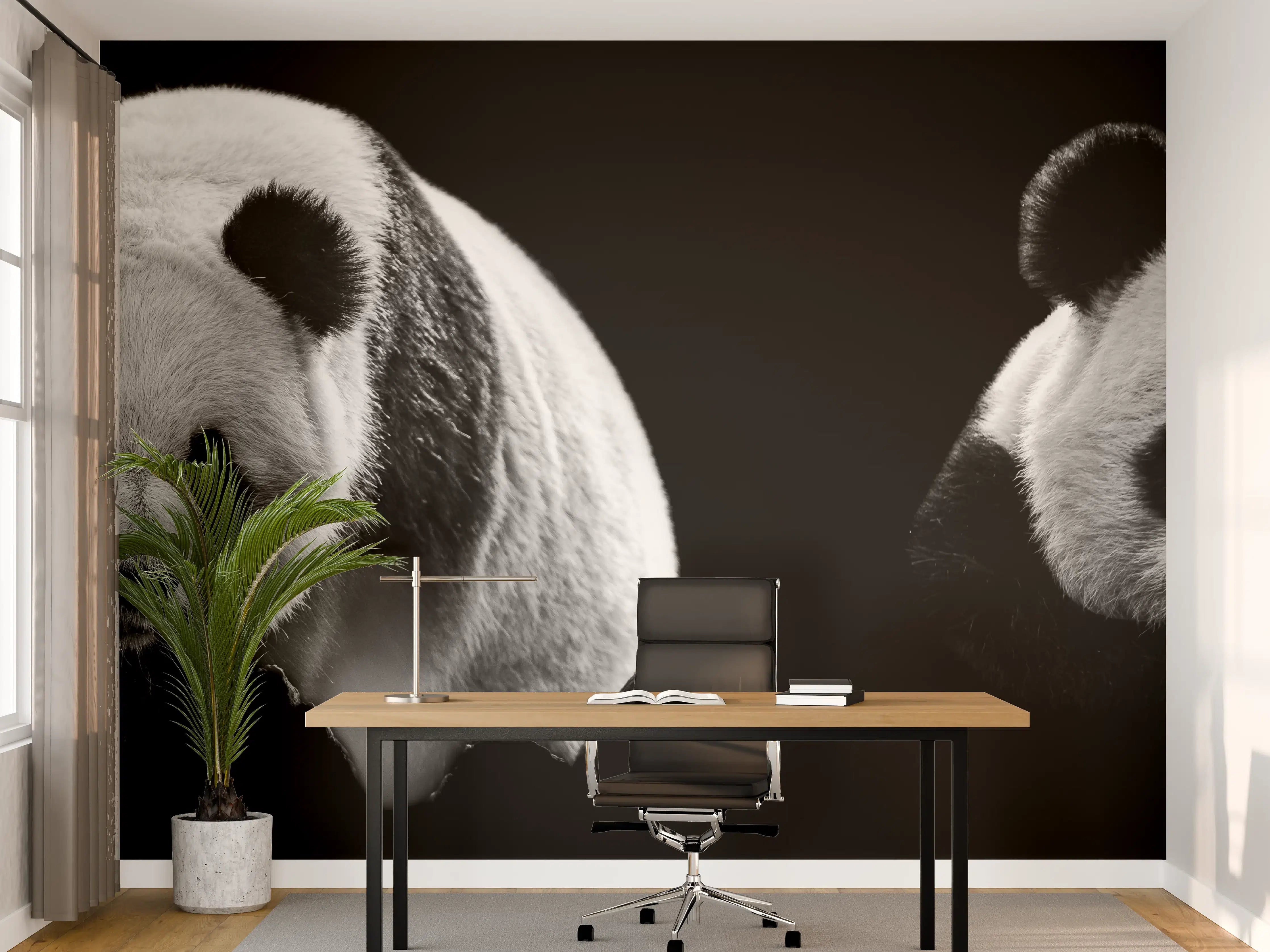 Büro Wandgestaltung - Panda mit schwarzem Hintergrund