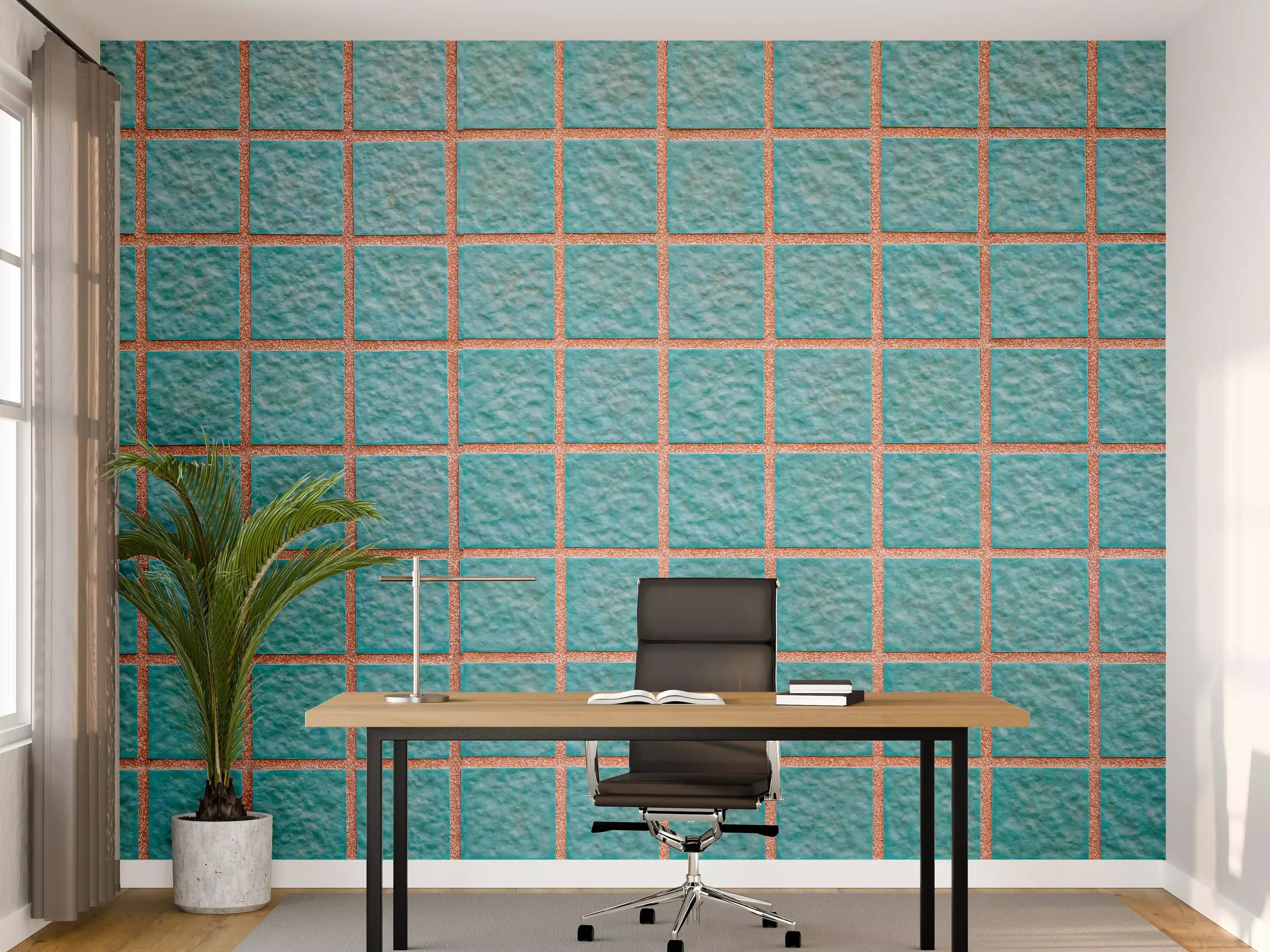 Büro Wandgestaltung - Panorama der hellblauen Steinblockwand