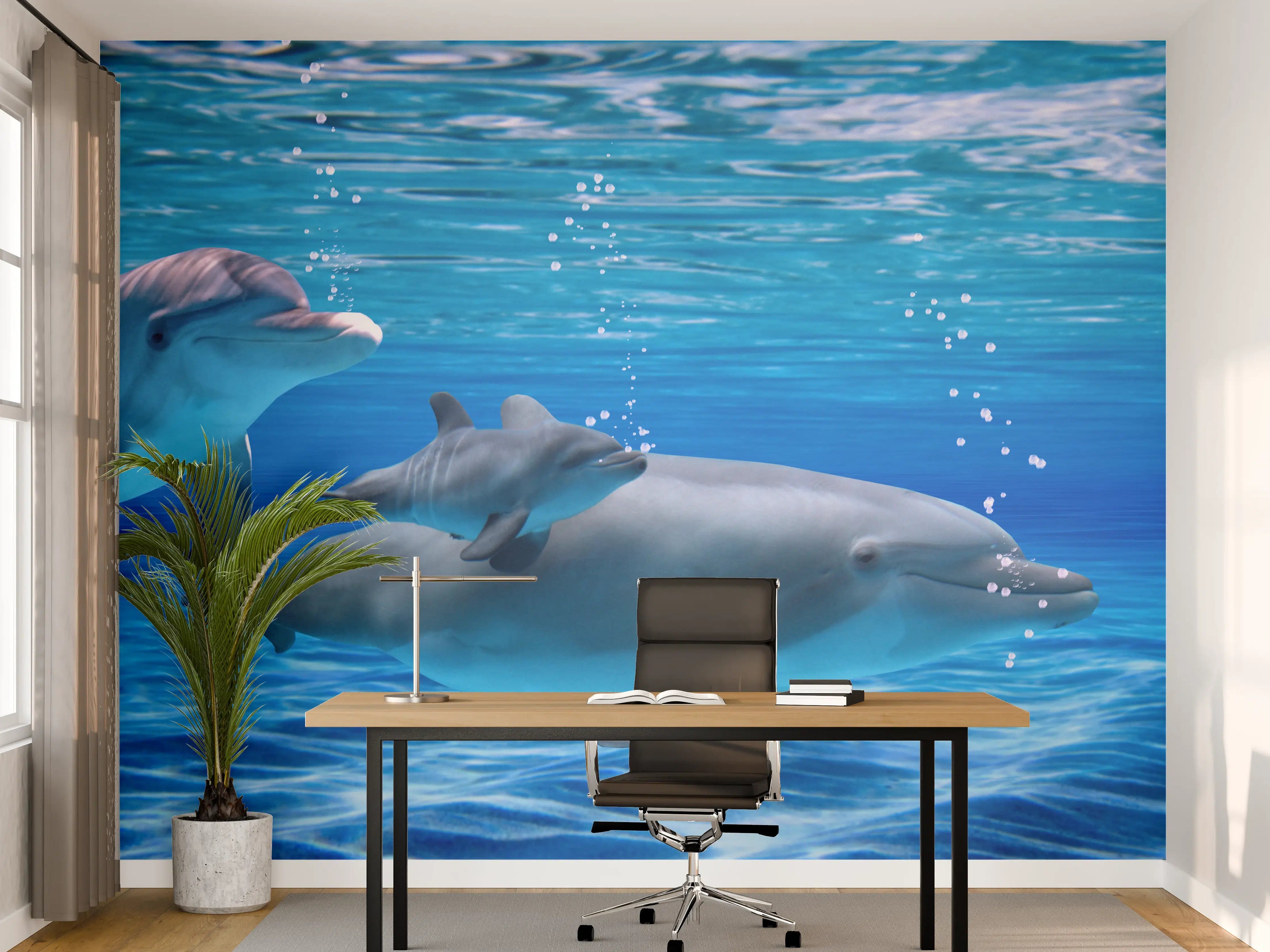 Büro Wandgestaltung - Panorama der schwimmenden Delphine