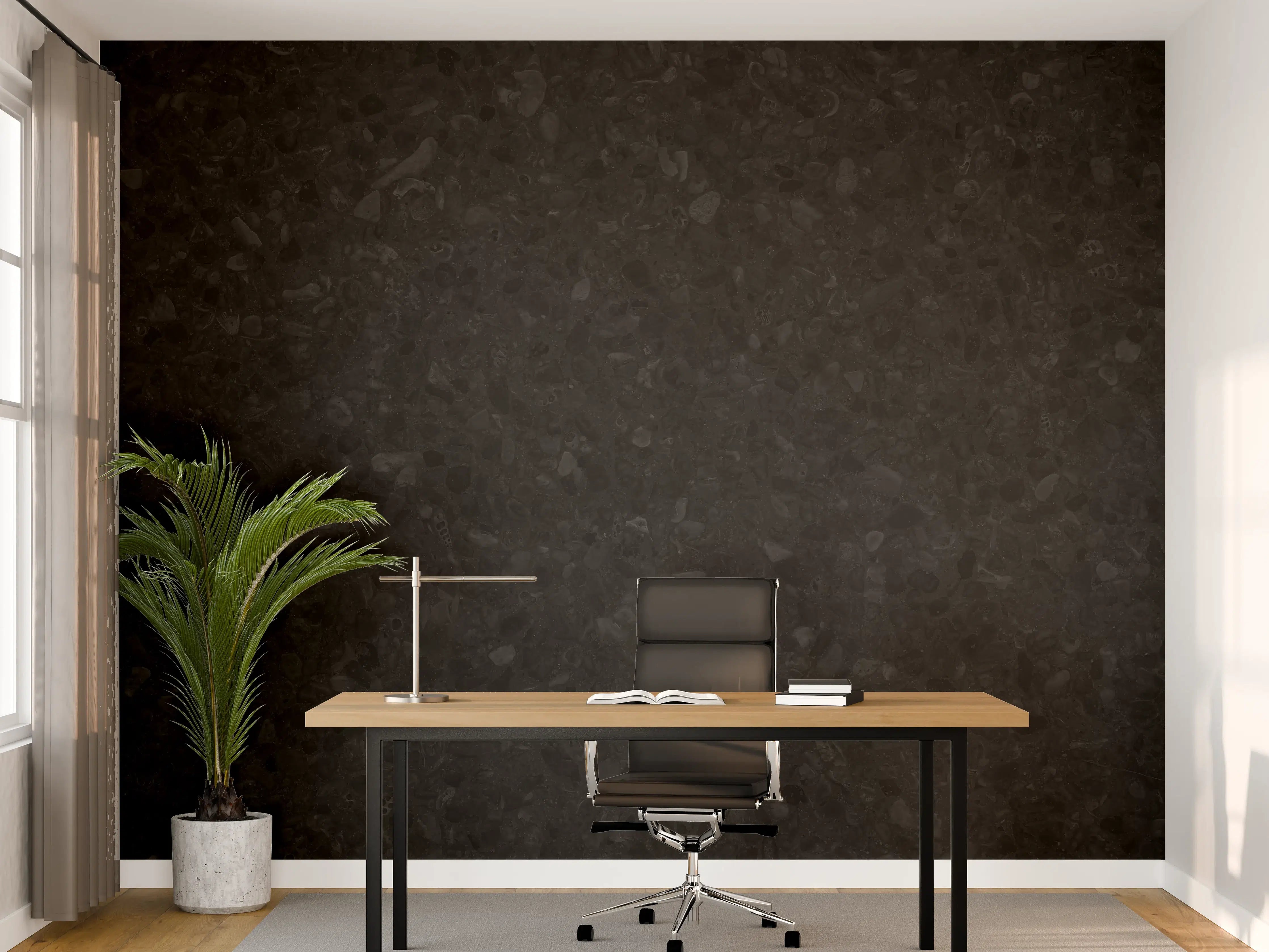 Büro Wandgestaltung - Panorama des schwarzen Granitfliesenbodens