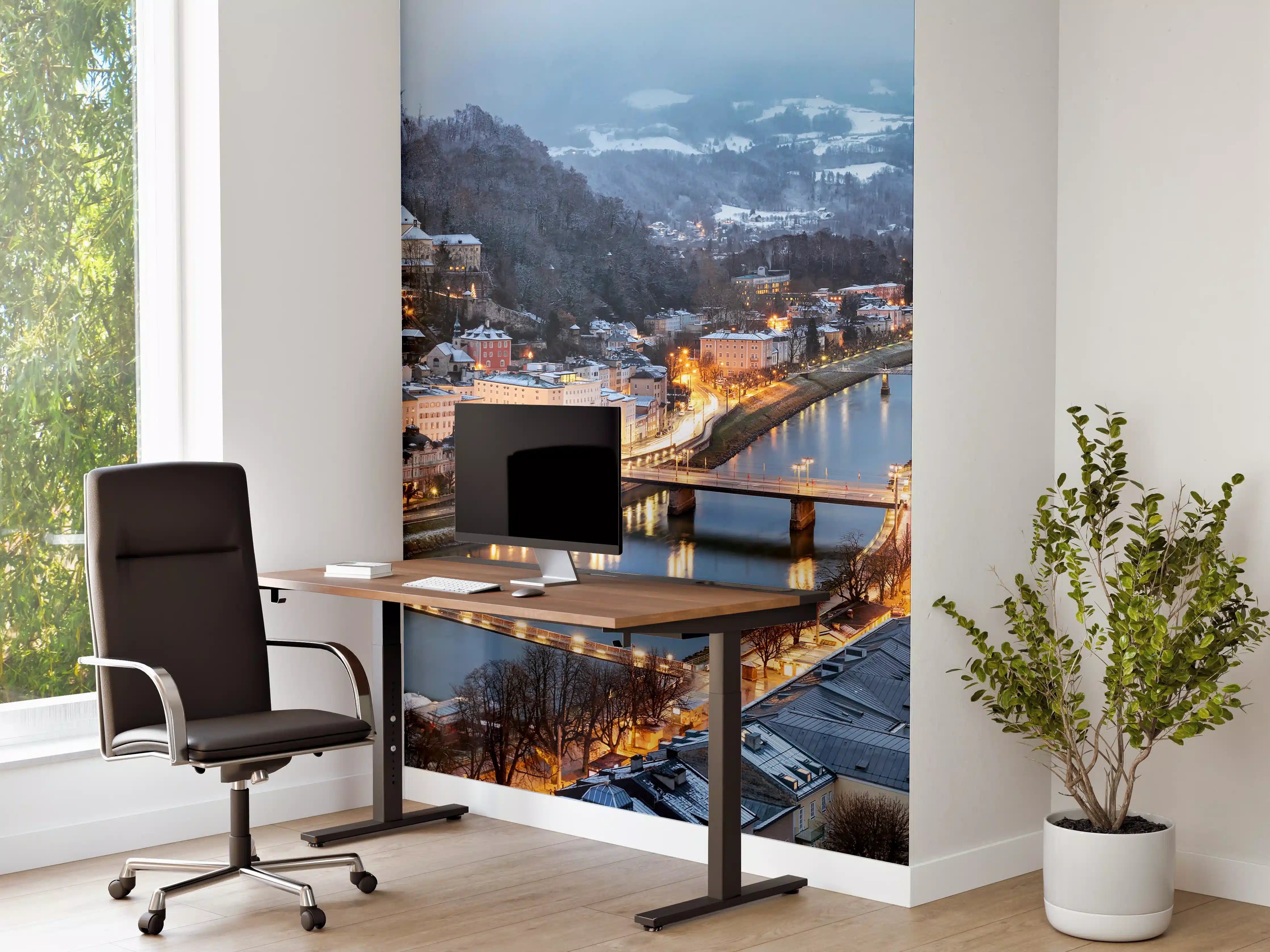 Büro Wandgestaltung - Panorama einer Stadt bei Nacht
