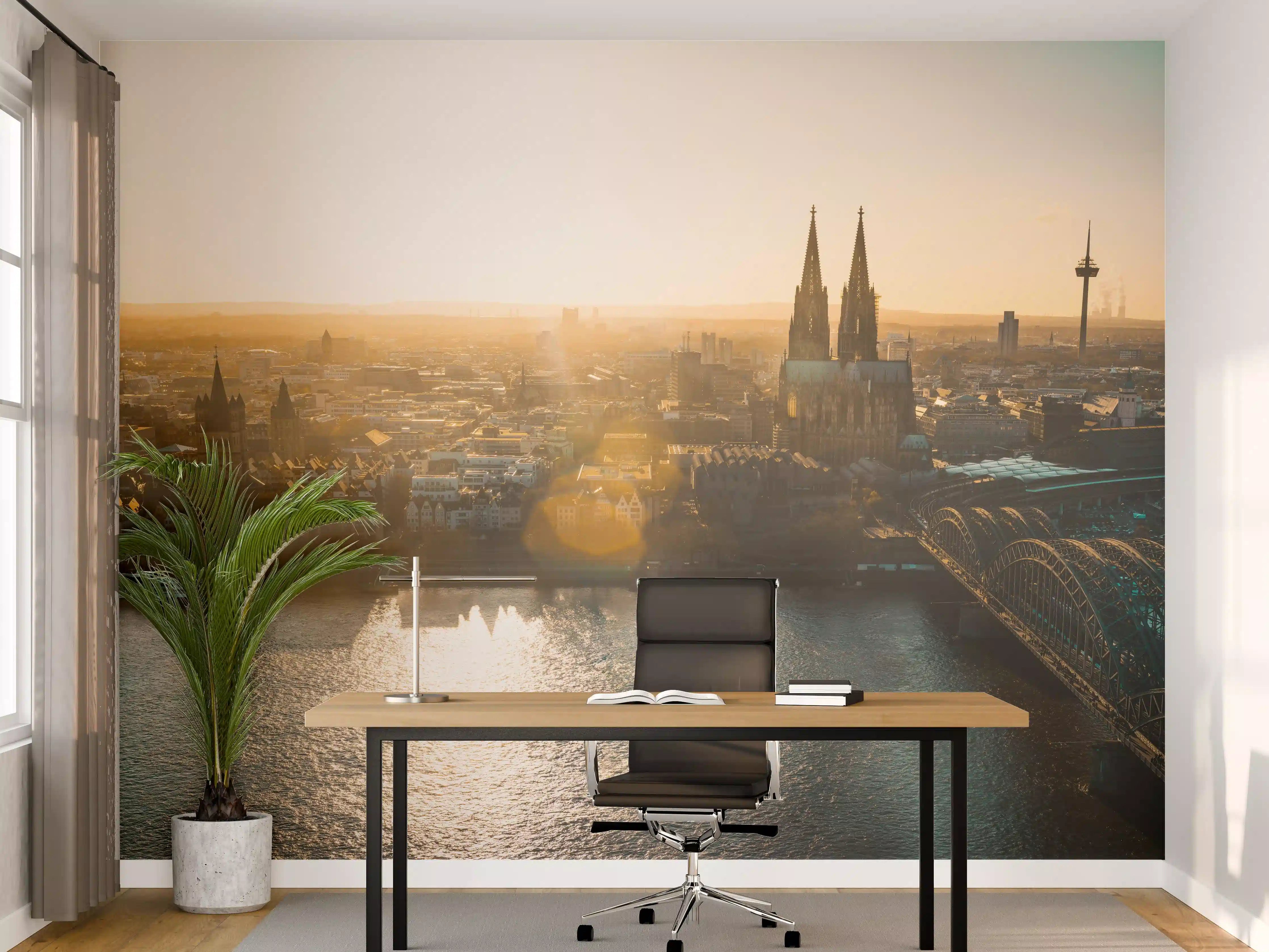 Büro Wandgestaltung - Panoramablick auf Köln bei Sonnenaufgang