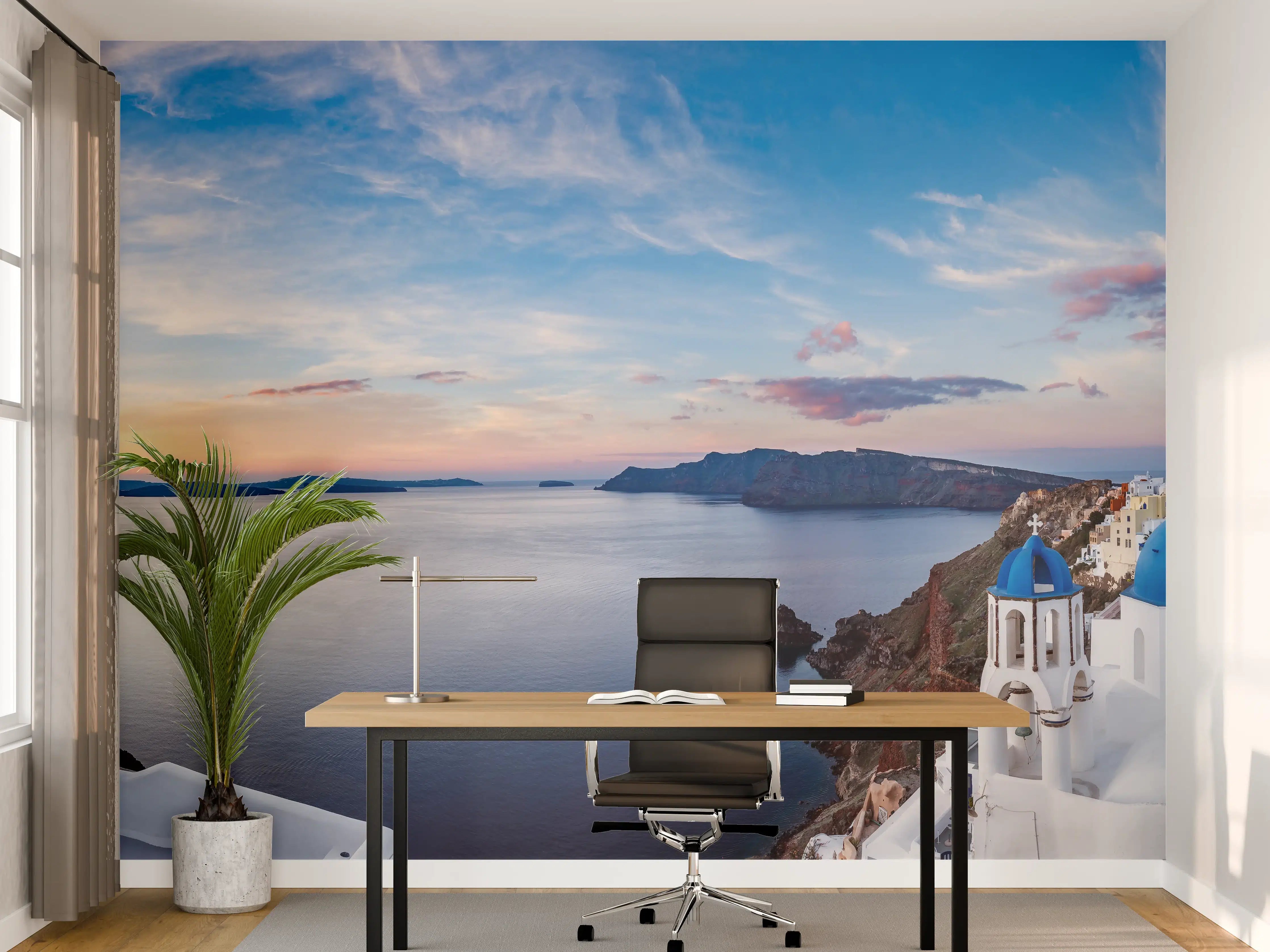 Büro Wandgestaltung - Panoramablick der Insel Santorin - Griechenland