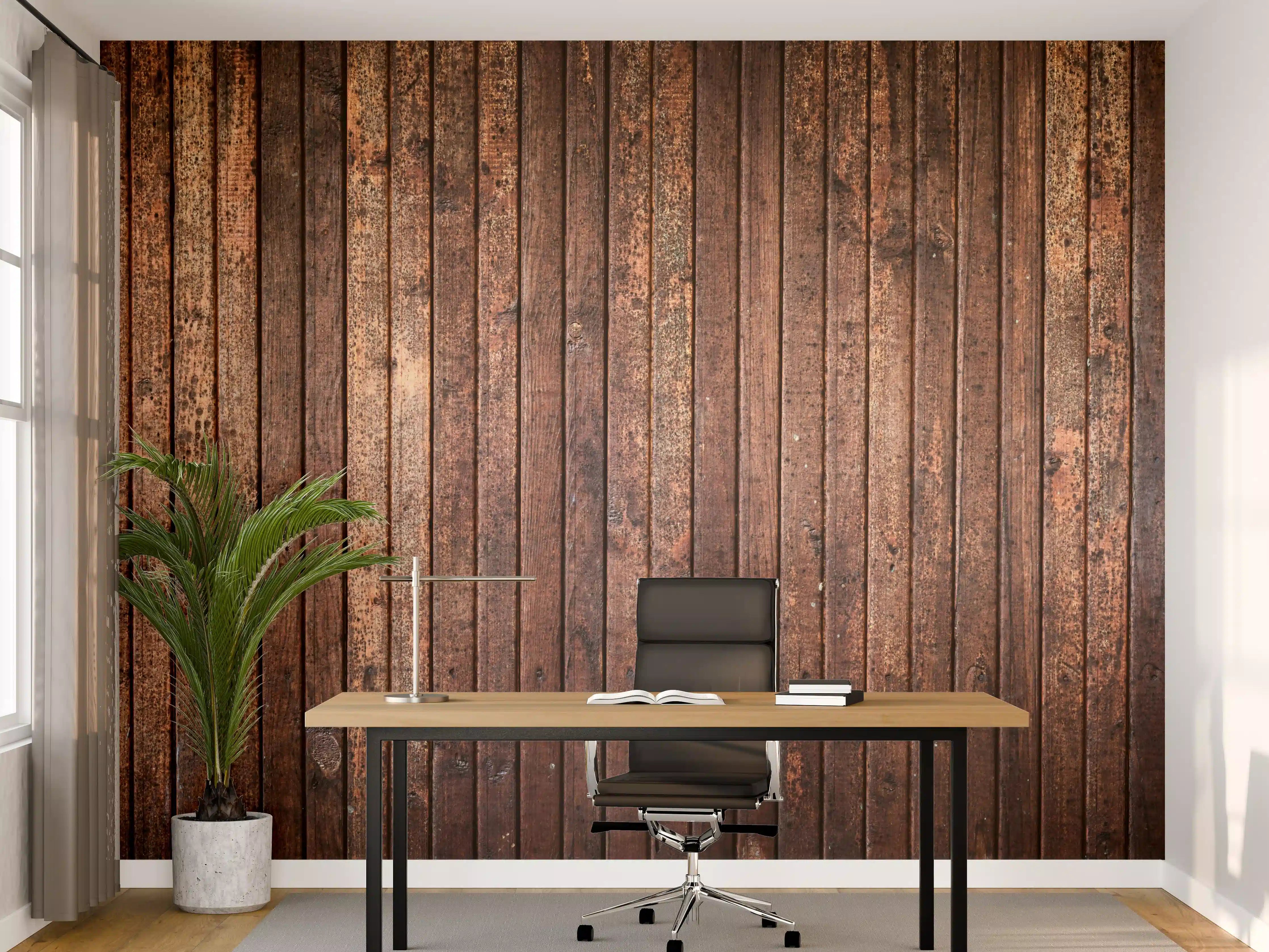 Büro Wandgestaltung - Panoramahintergrund aus vertikalen schmalen Holzplatten