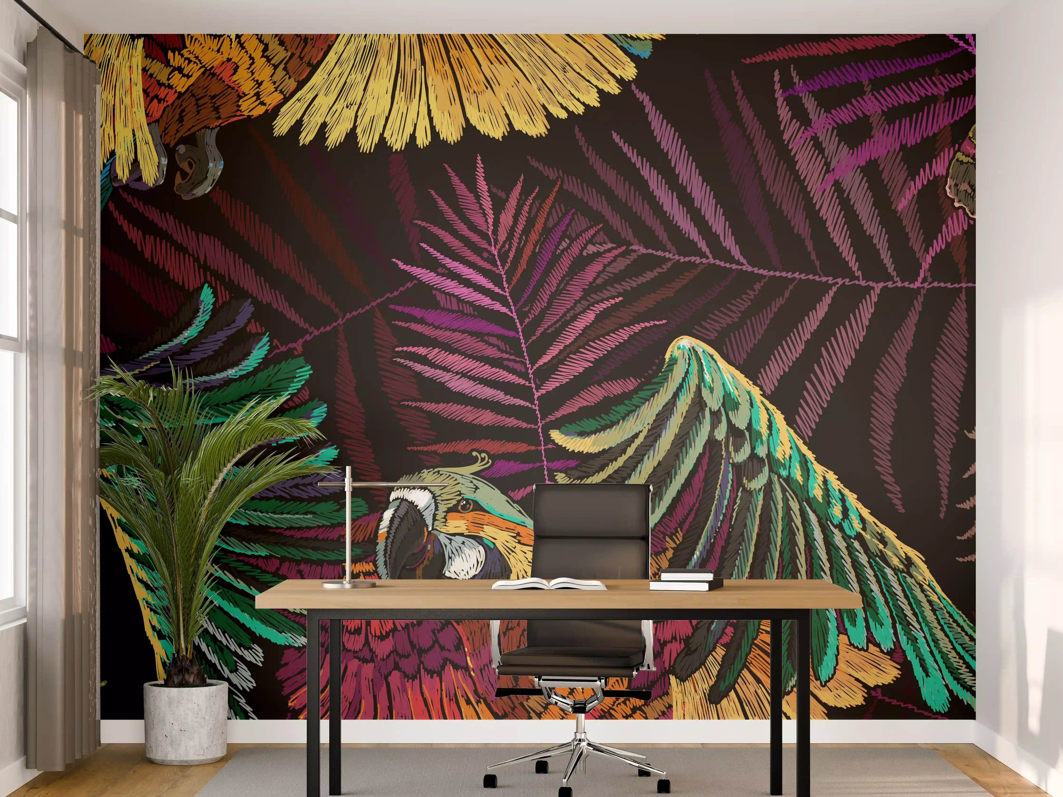 Büro Wandgestaltung - Papagaien - Stickmuster