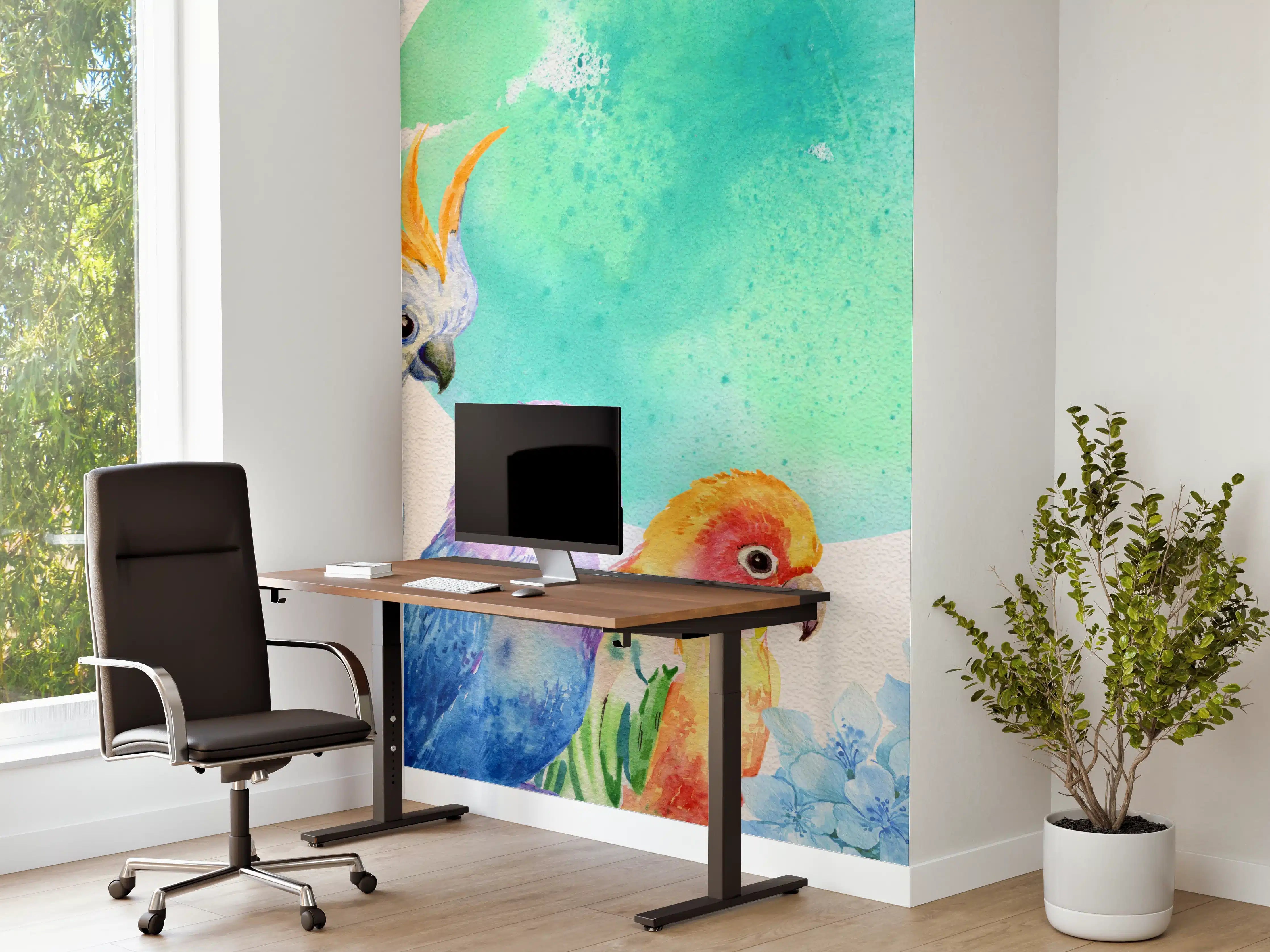 Büro Wandgestaltung - Papagei Aquarell - exotisch