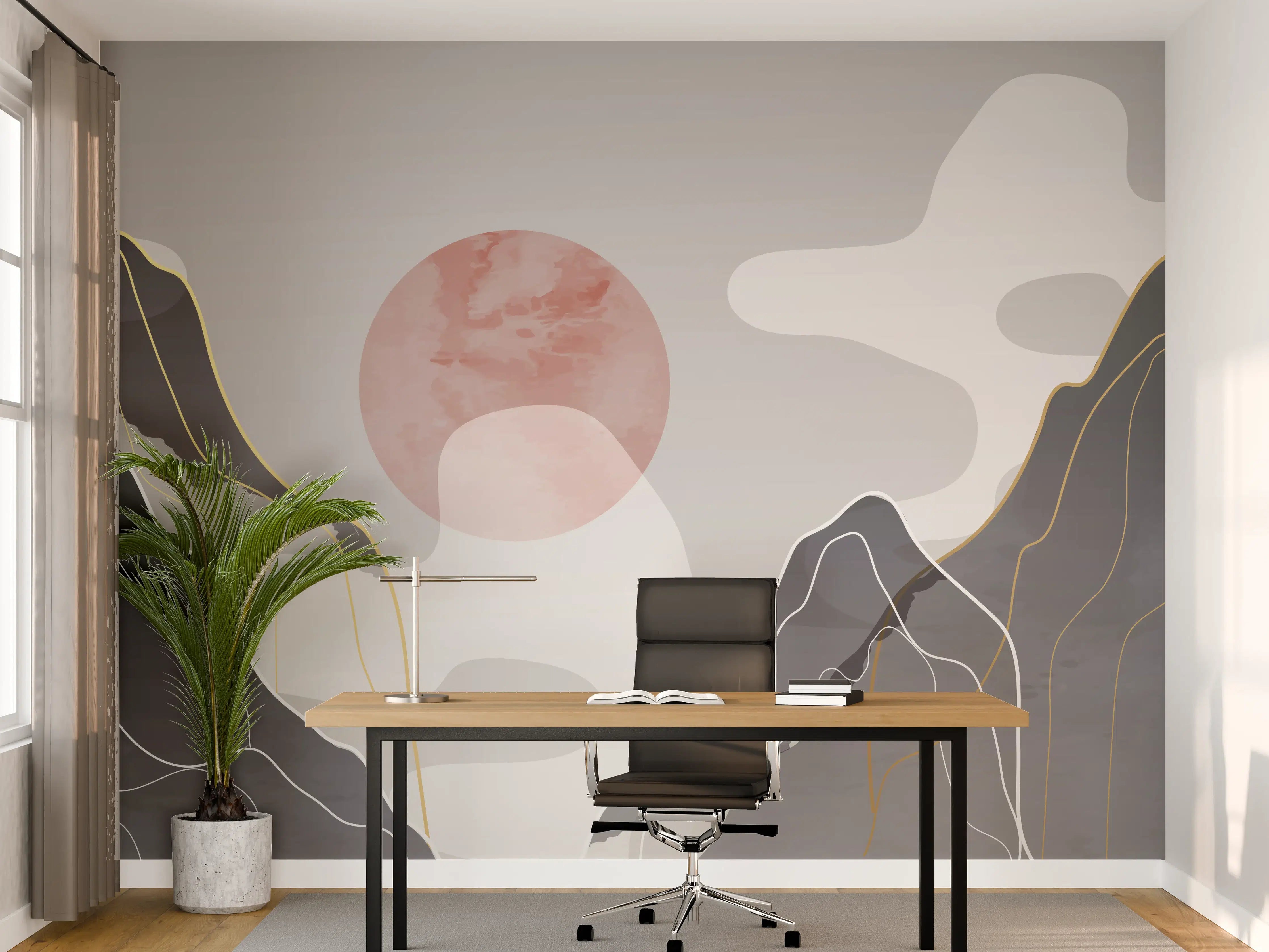 Büro Wandgestaltung - Pastell Berge Abendsonne