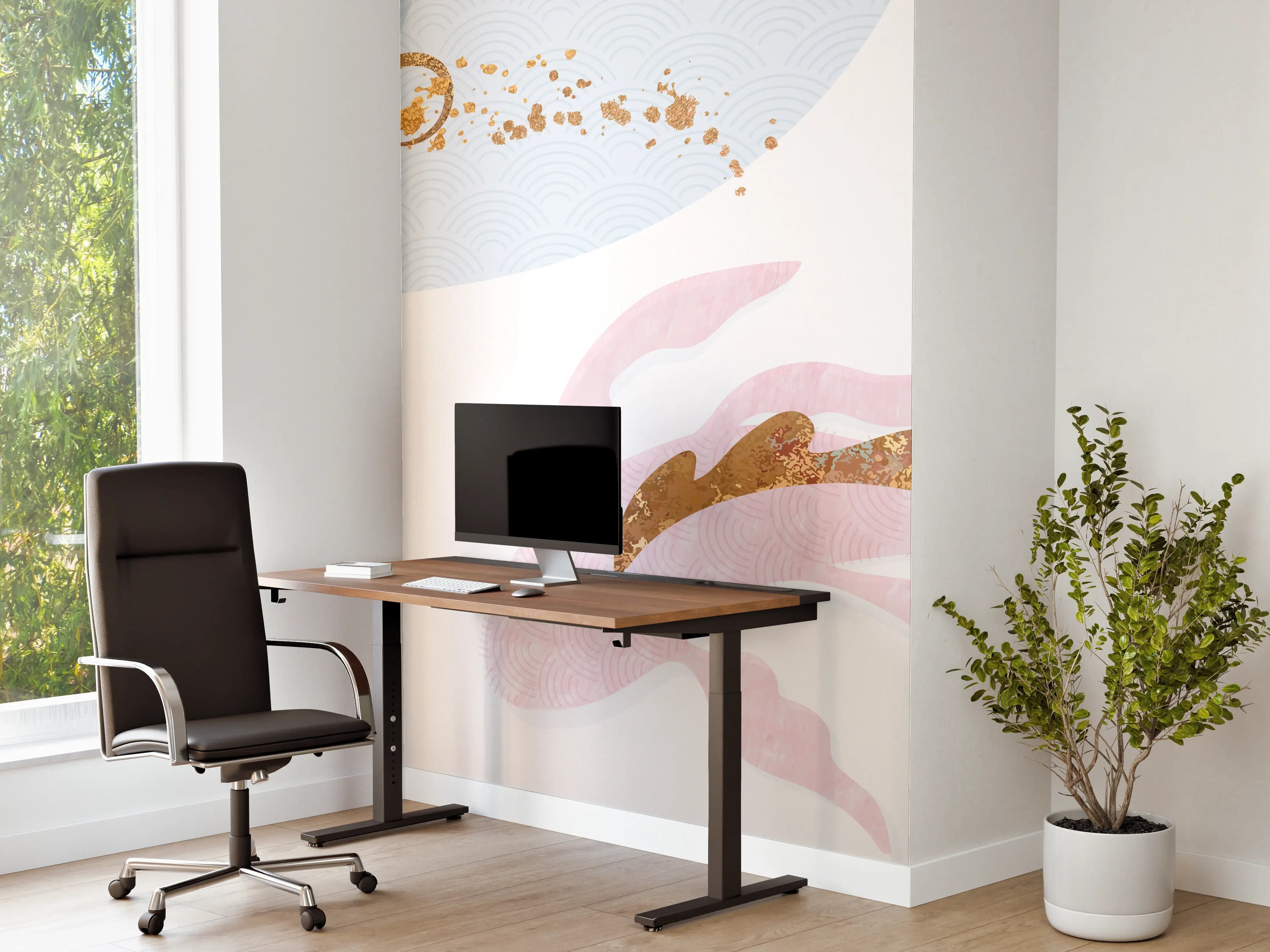 Büro Wandgestaltung - Pastell-Blumenmuster Goldakzente