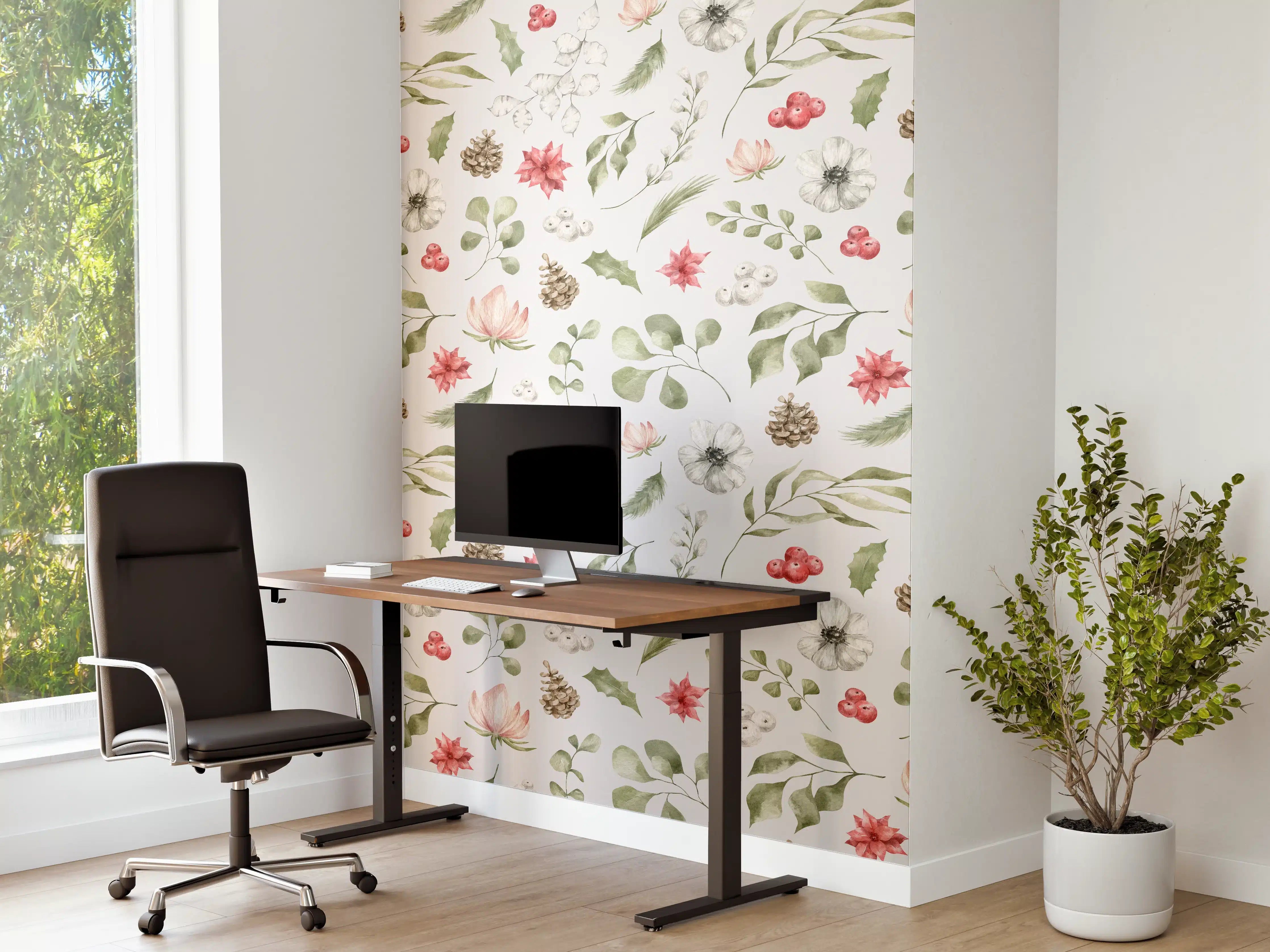 Büro Wandgestaltung - Pastell Blumenmuster Weiß-Grün-Rosa