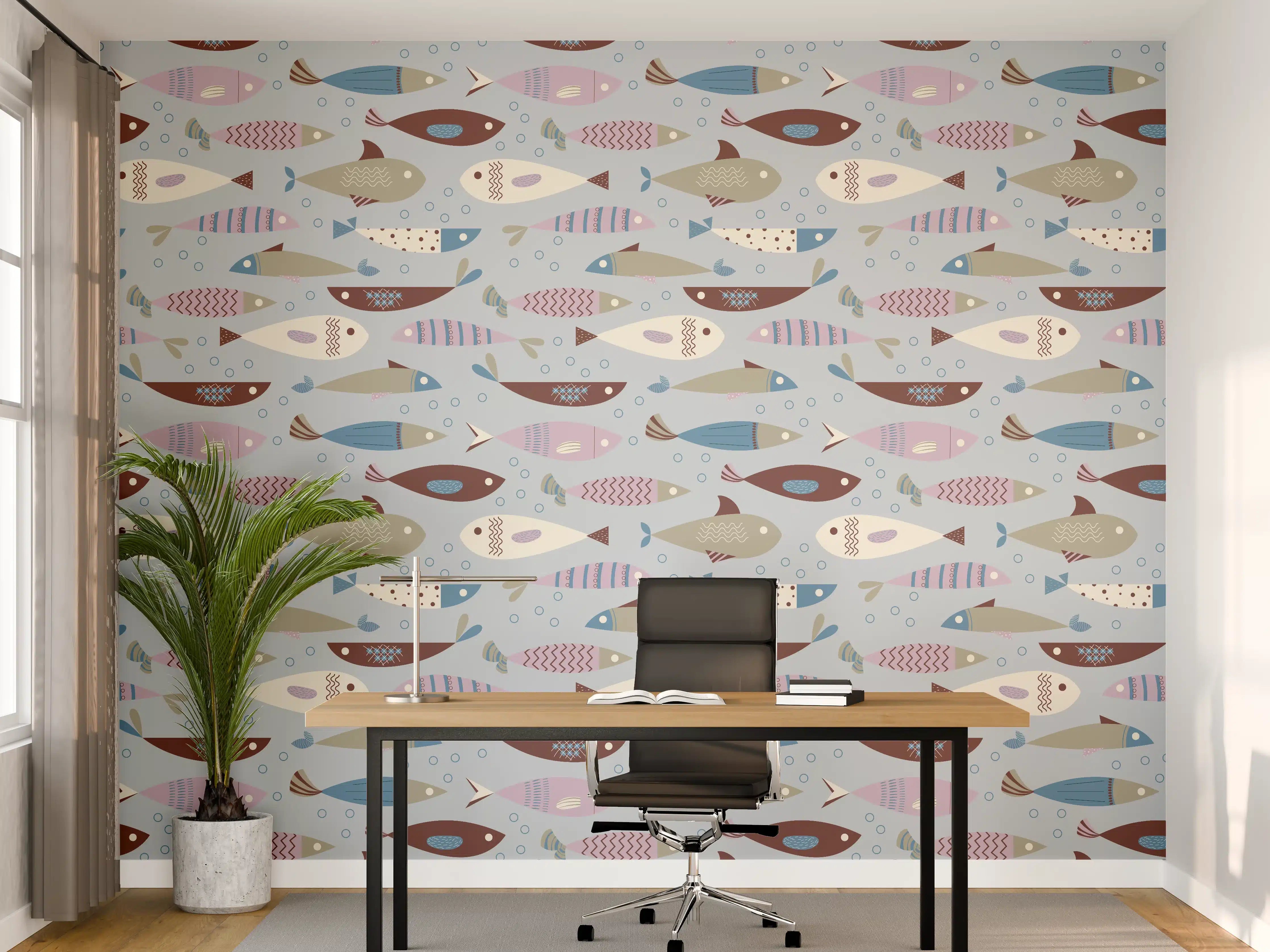 Büro Wandgestaltung - Pastell-Fischmuster Blau Beige