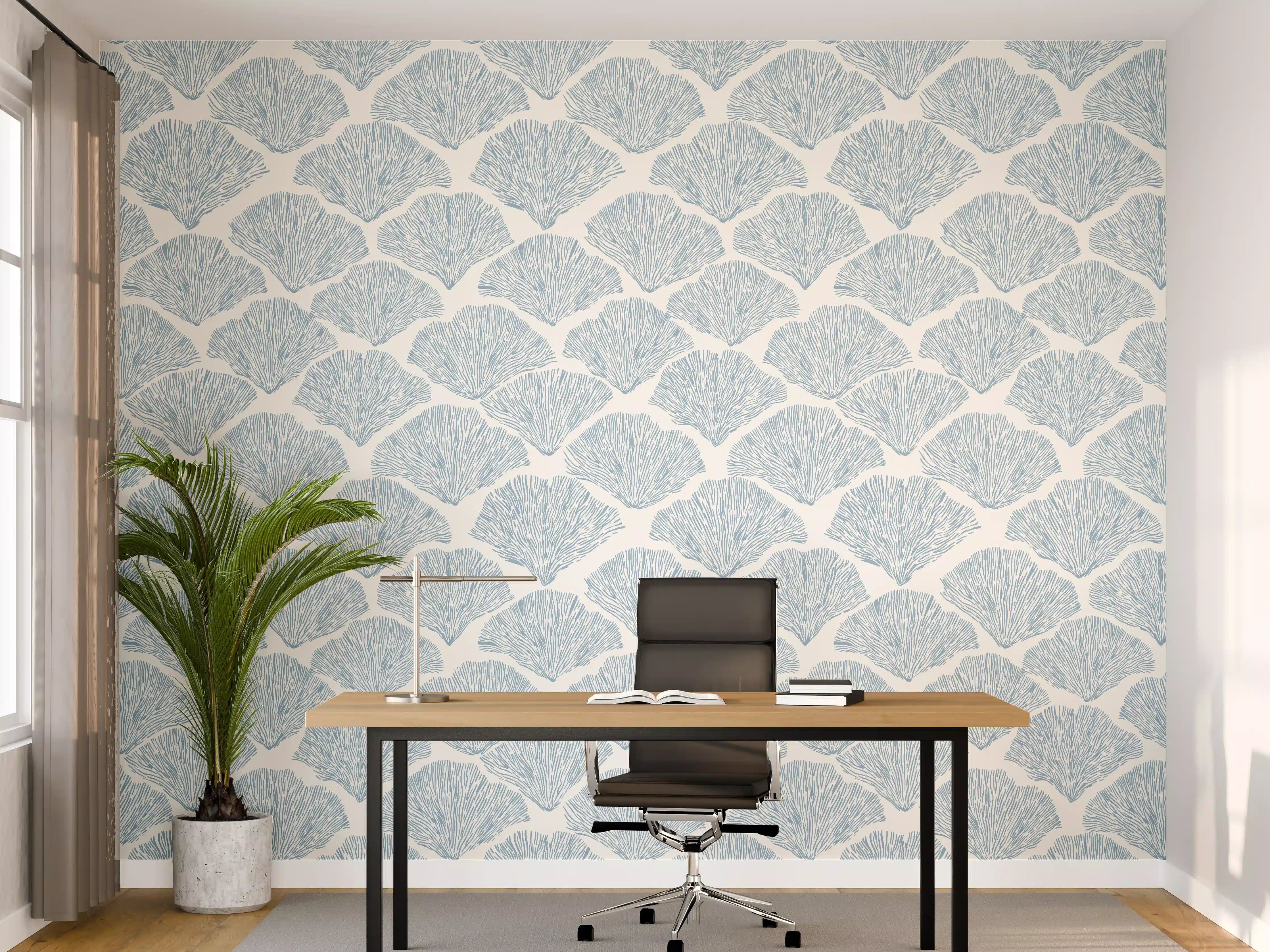 Büro Wandgestaltung - Pastellblaues Korallenfächer-Muster