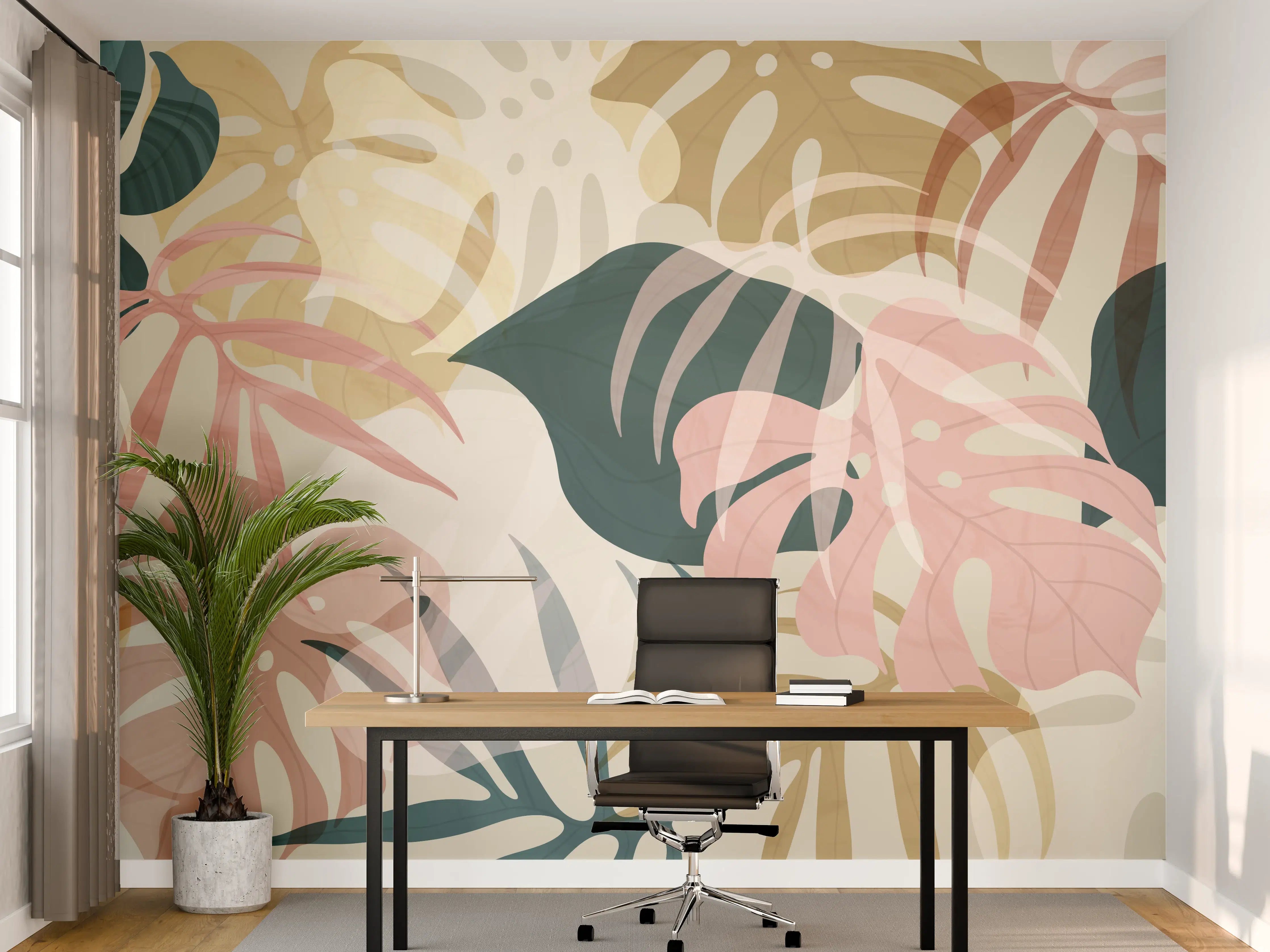 Büro Wandgestaltung - Pastellfarbene Blumenmuster Tapete