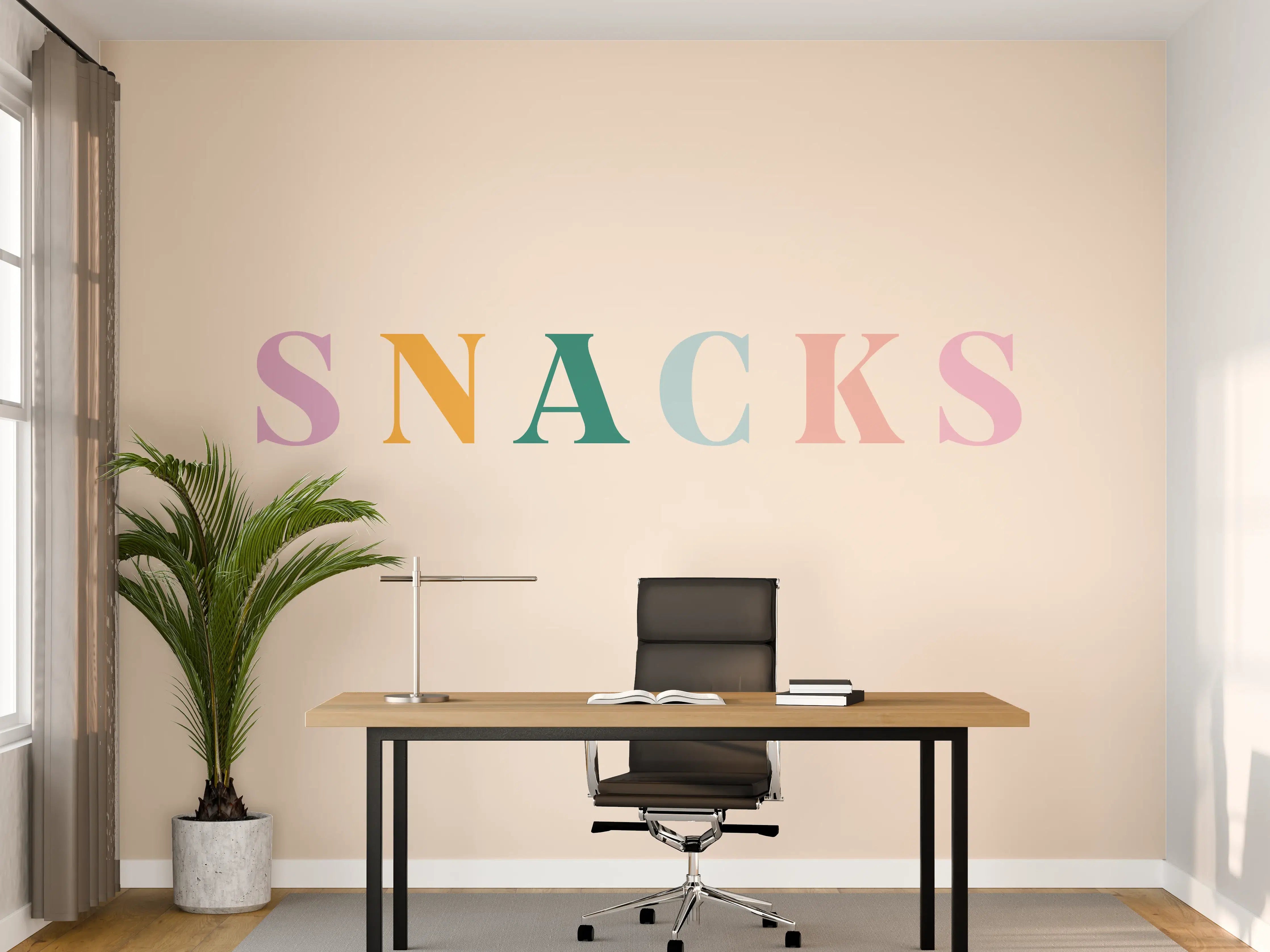 Büro Wandgestaltung - Pastellfarbene 'SNACKS' Schrift