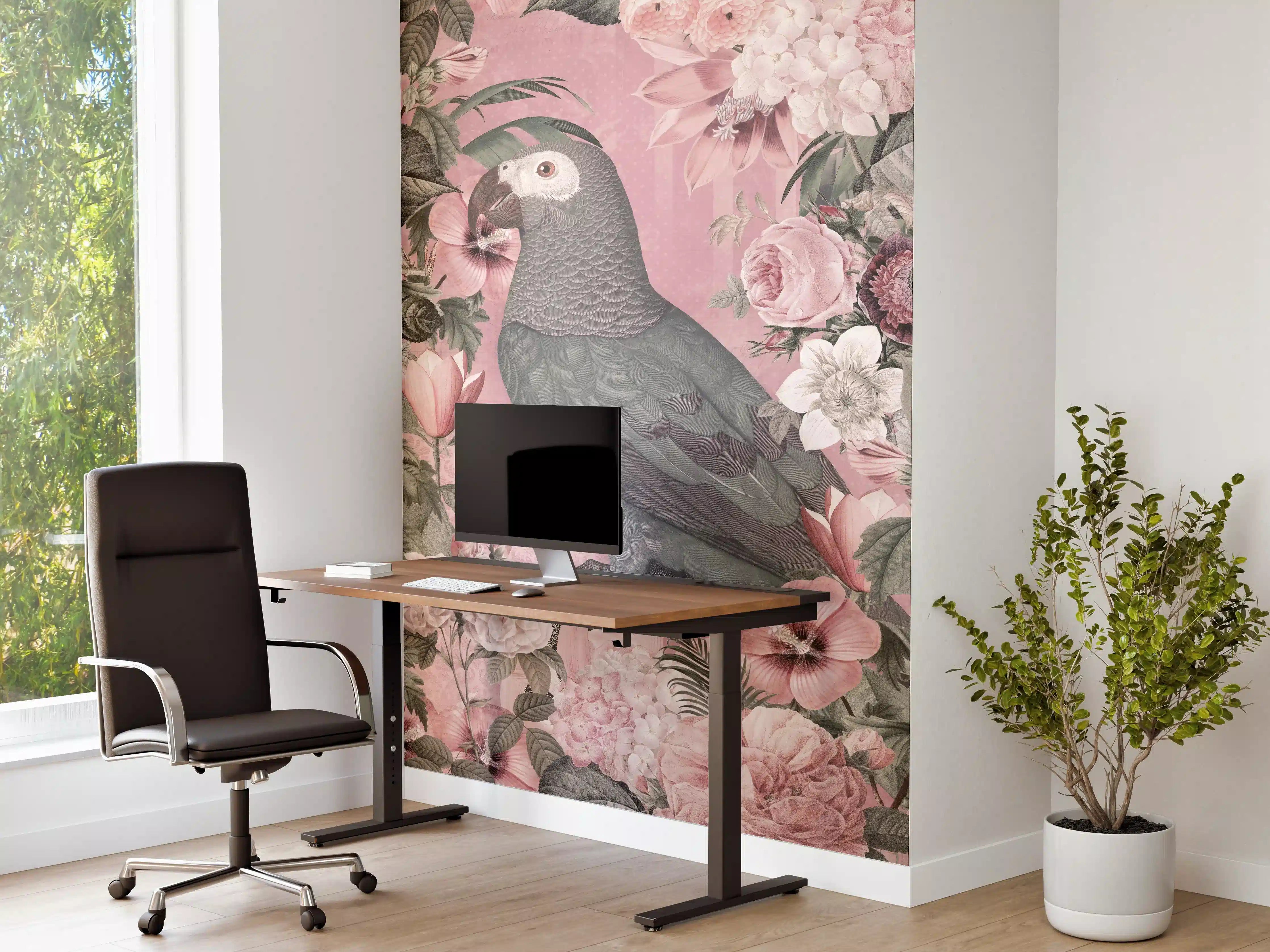 Büro Wandgestaltung - Pastellrosa Papagei Flora