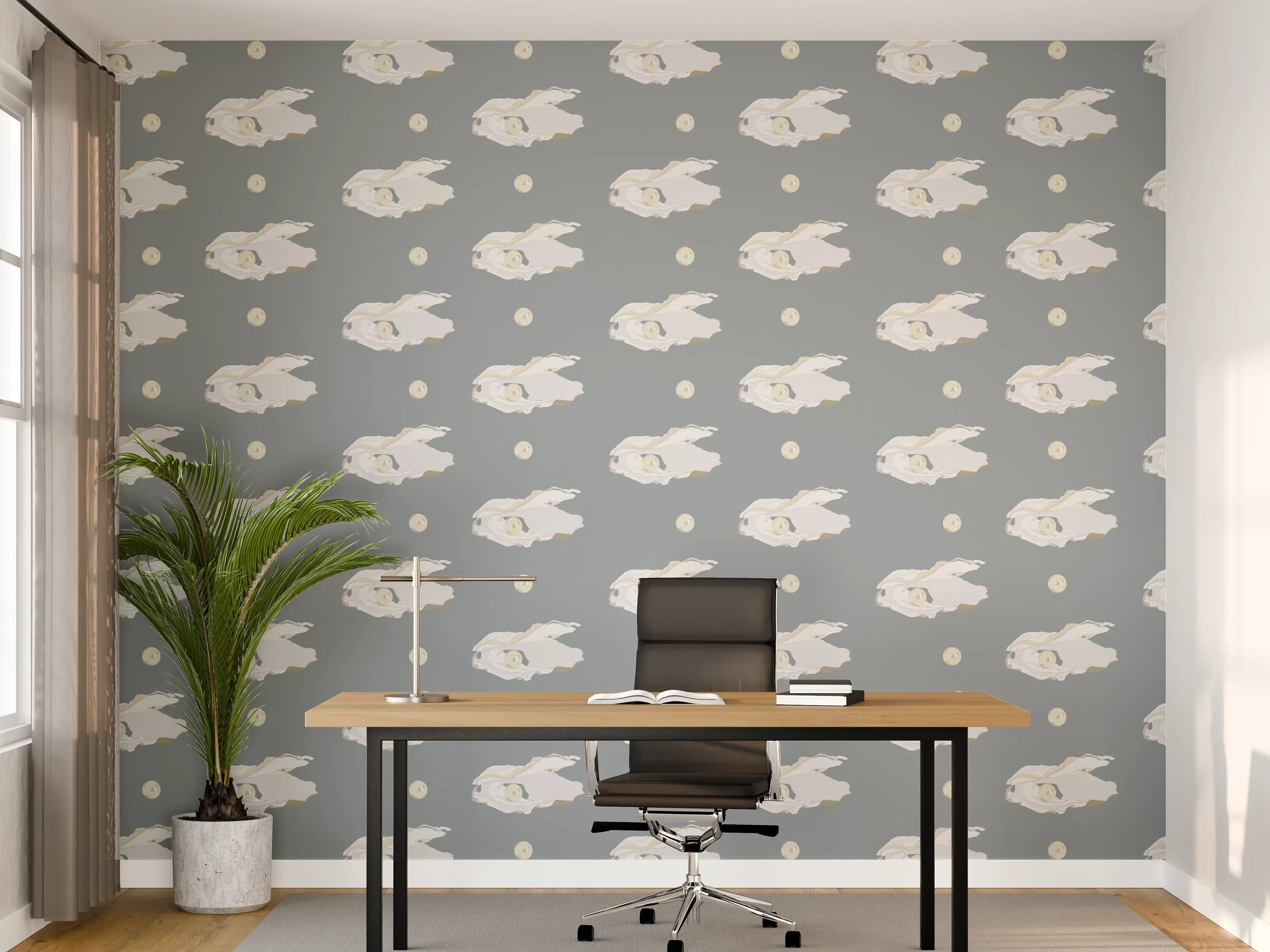 Büro Wandgestaltung - Perlen-Muschelmuster Grau