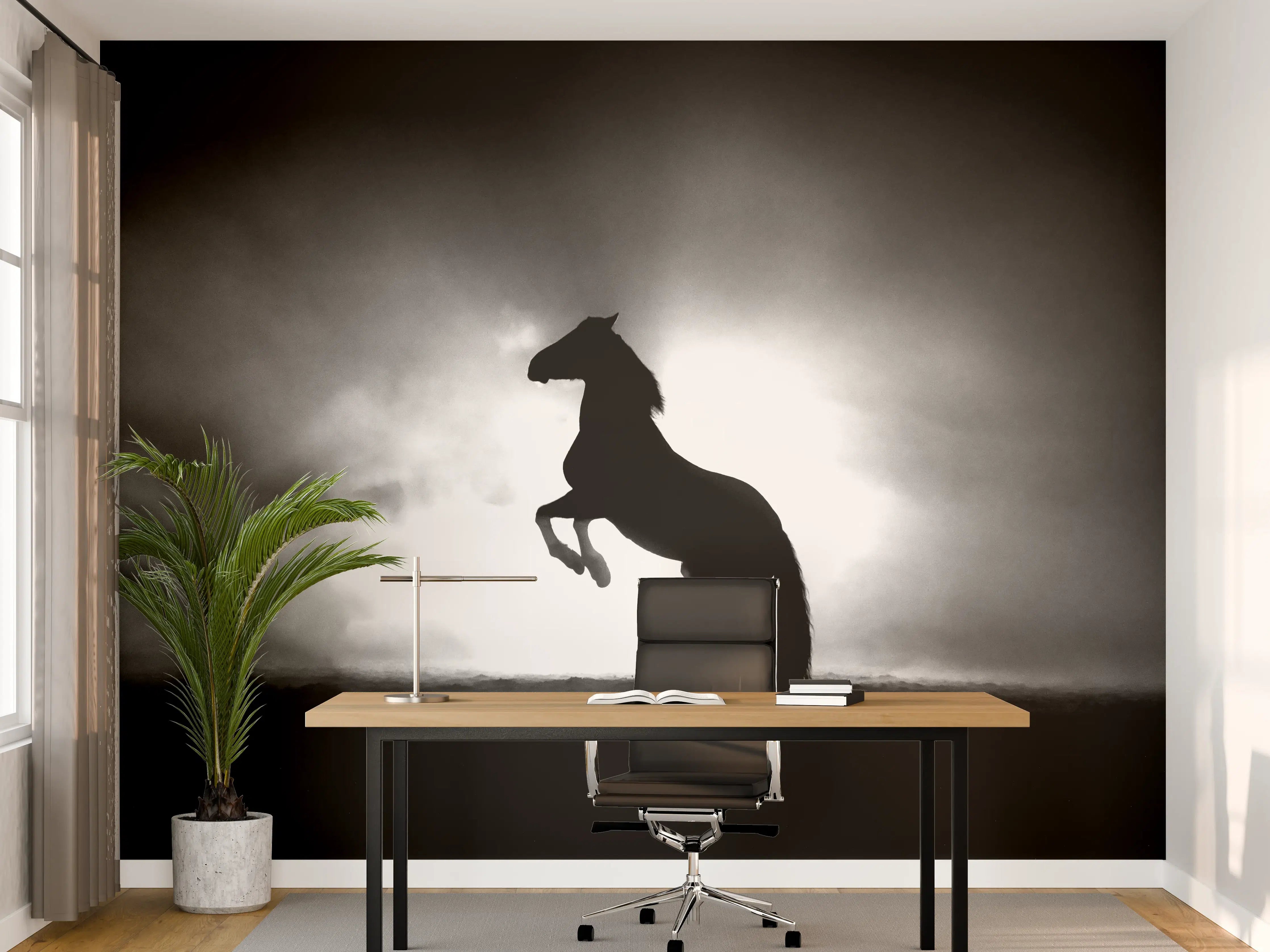 Büro Wandgestaltung - Pferd-Aufzucht in Schwarz-Weiß