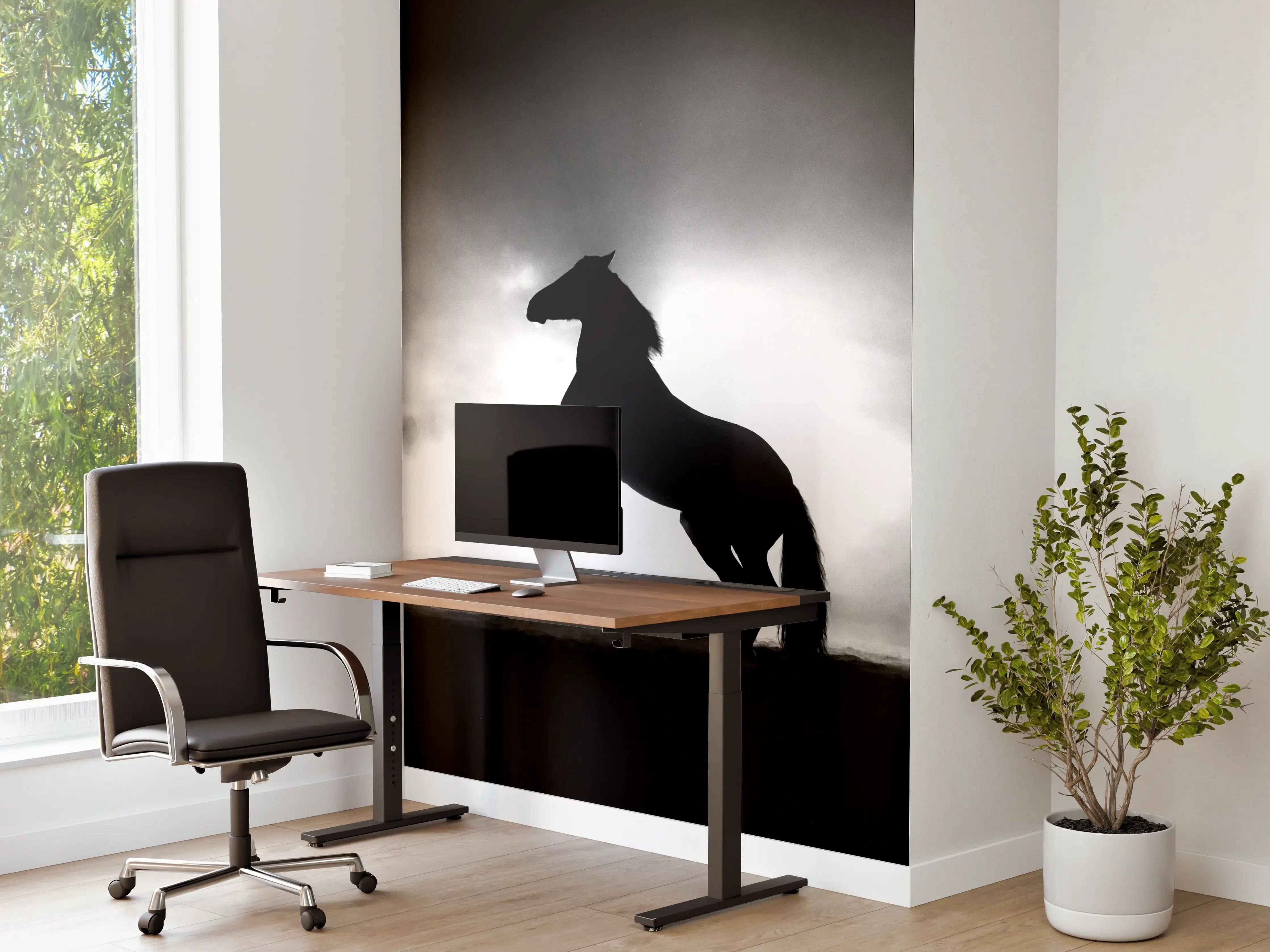Büro Wandgestaltung - Pferd-Aufzucht in Schwarz-Weiß
