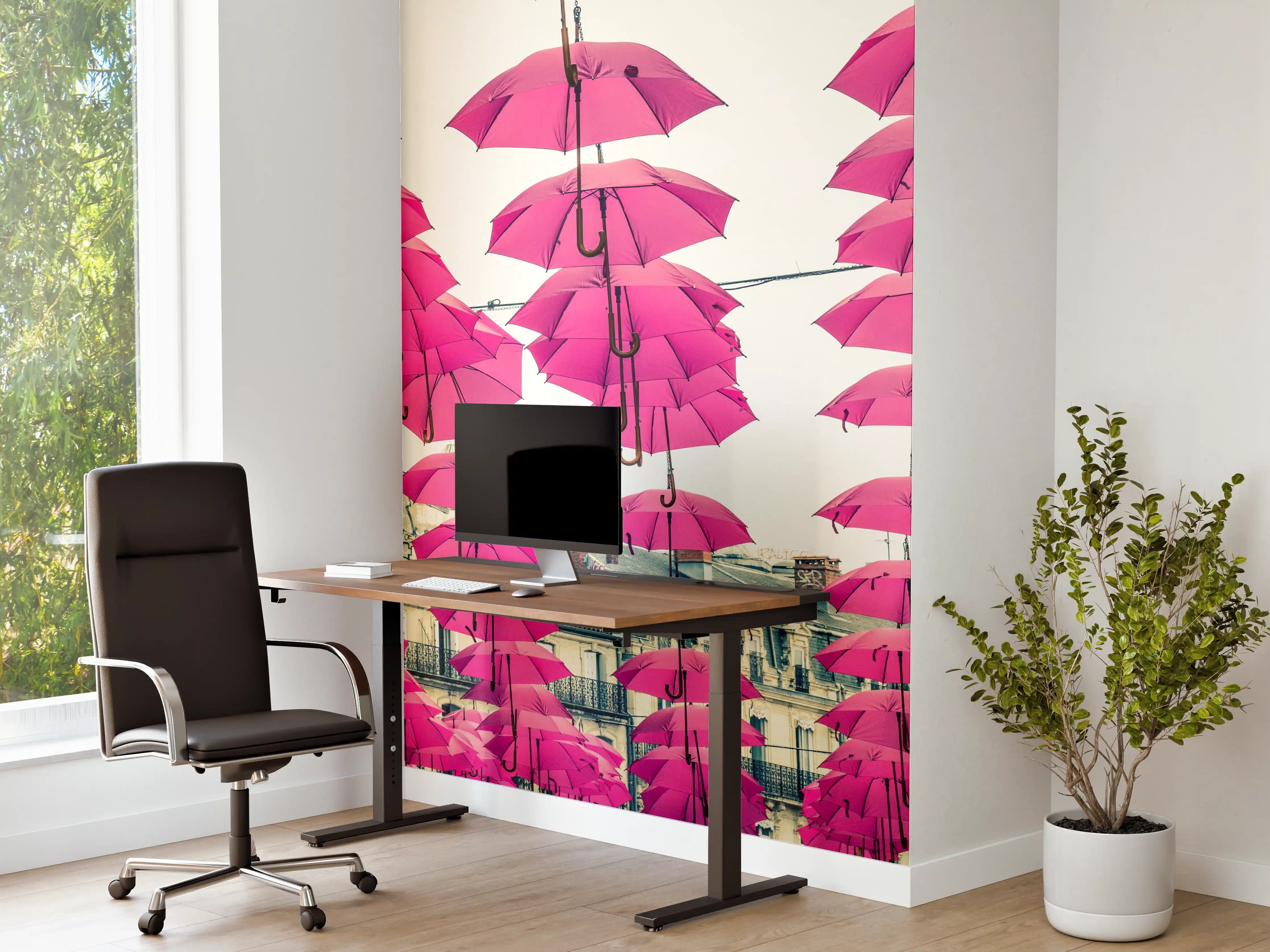 Büro Wandgestaltung - Pinke Schirme Straßendekoration