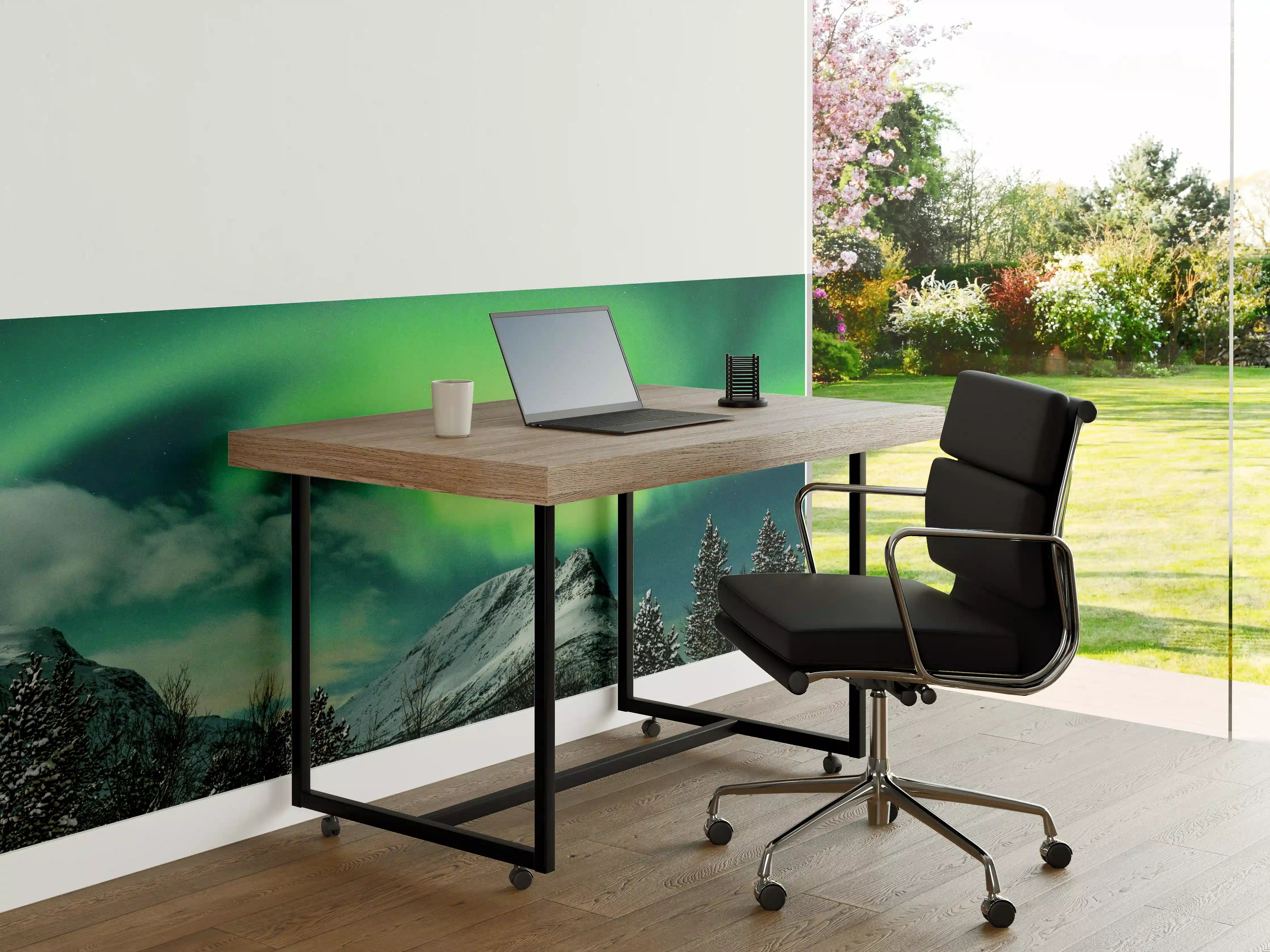 Büro Wandgestaltung - Polarlichter über Berg in Nordnorwegen