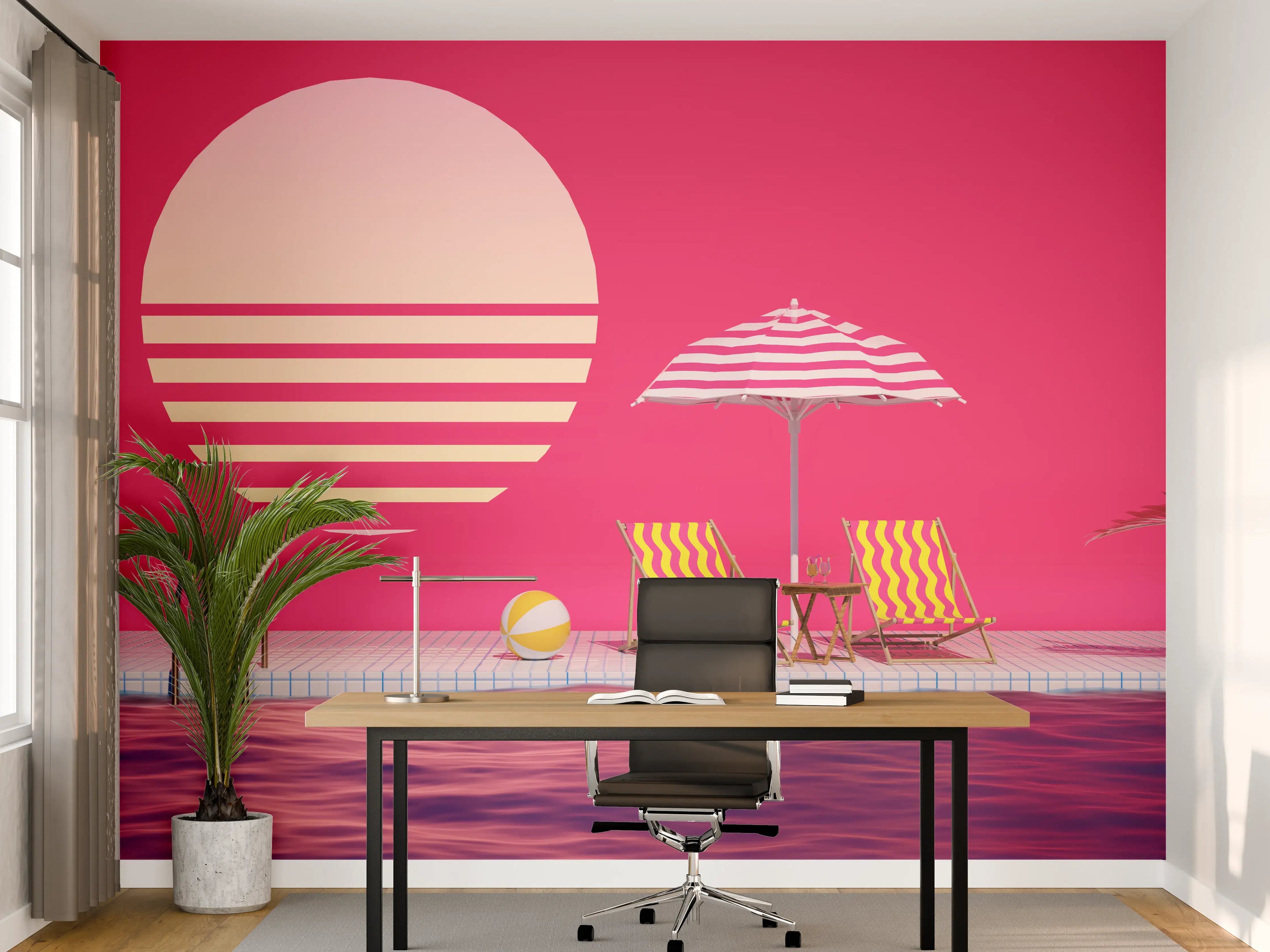Büro Wandgestaltung - Poolparty mit Tropendeko Rosa