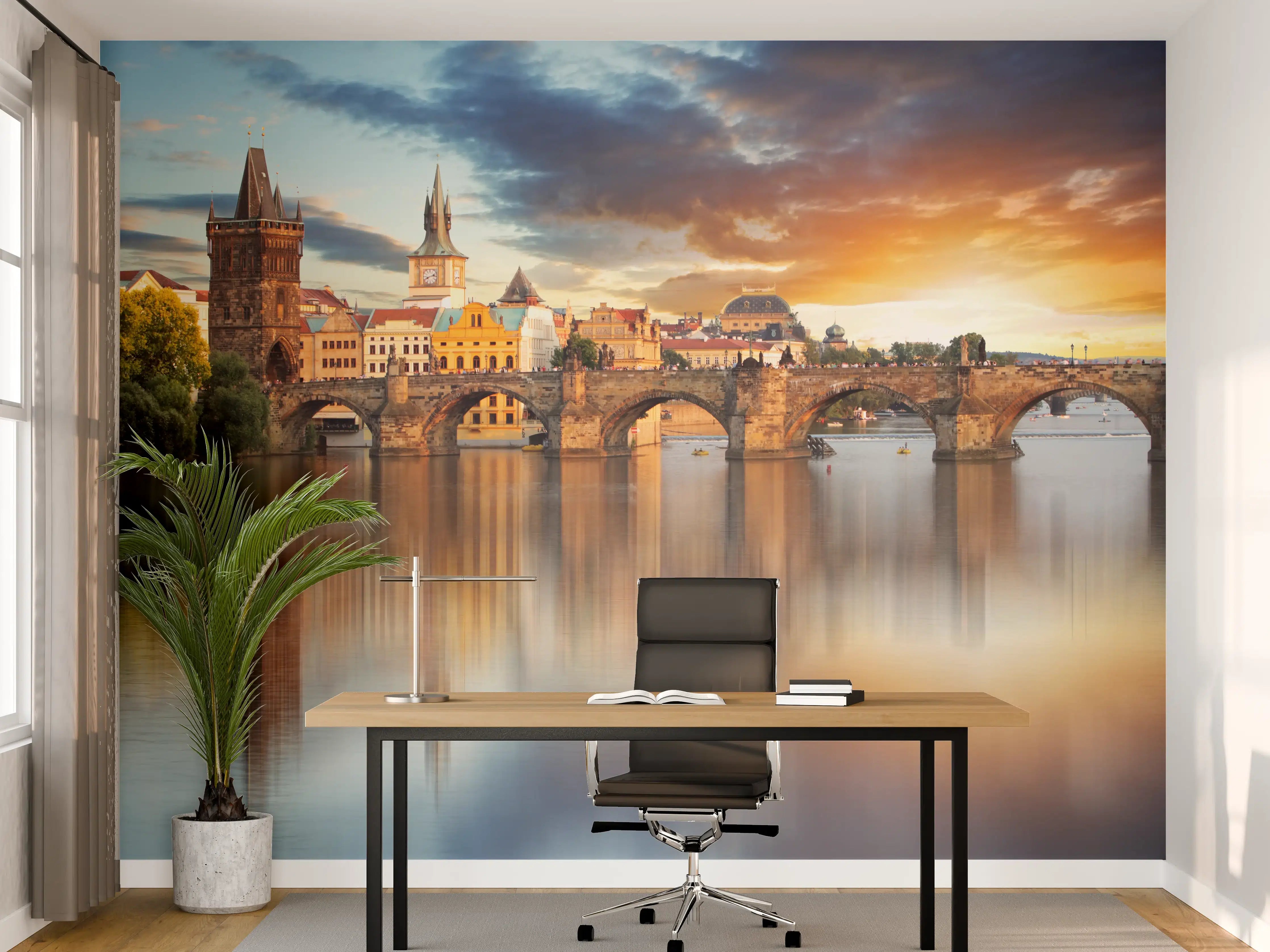 Büro Wandgestaltung - Prager Brücke bei Sonnenuntergang