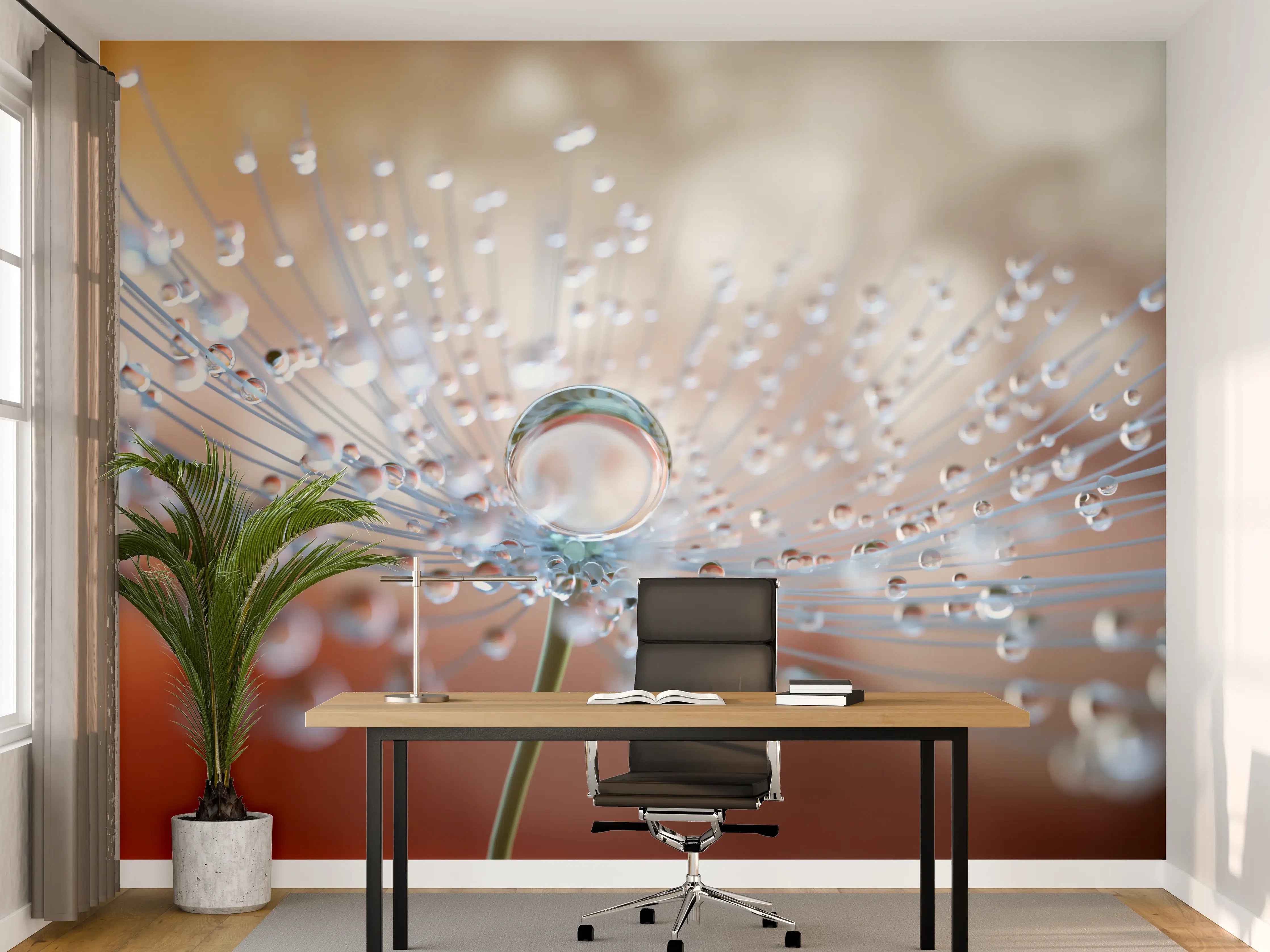 Büro Wandgestaltung - Pusteblume mit Tautropfen bei Abendlicht