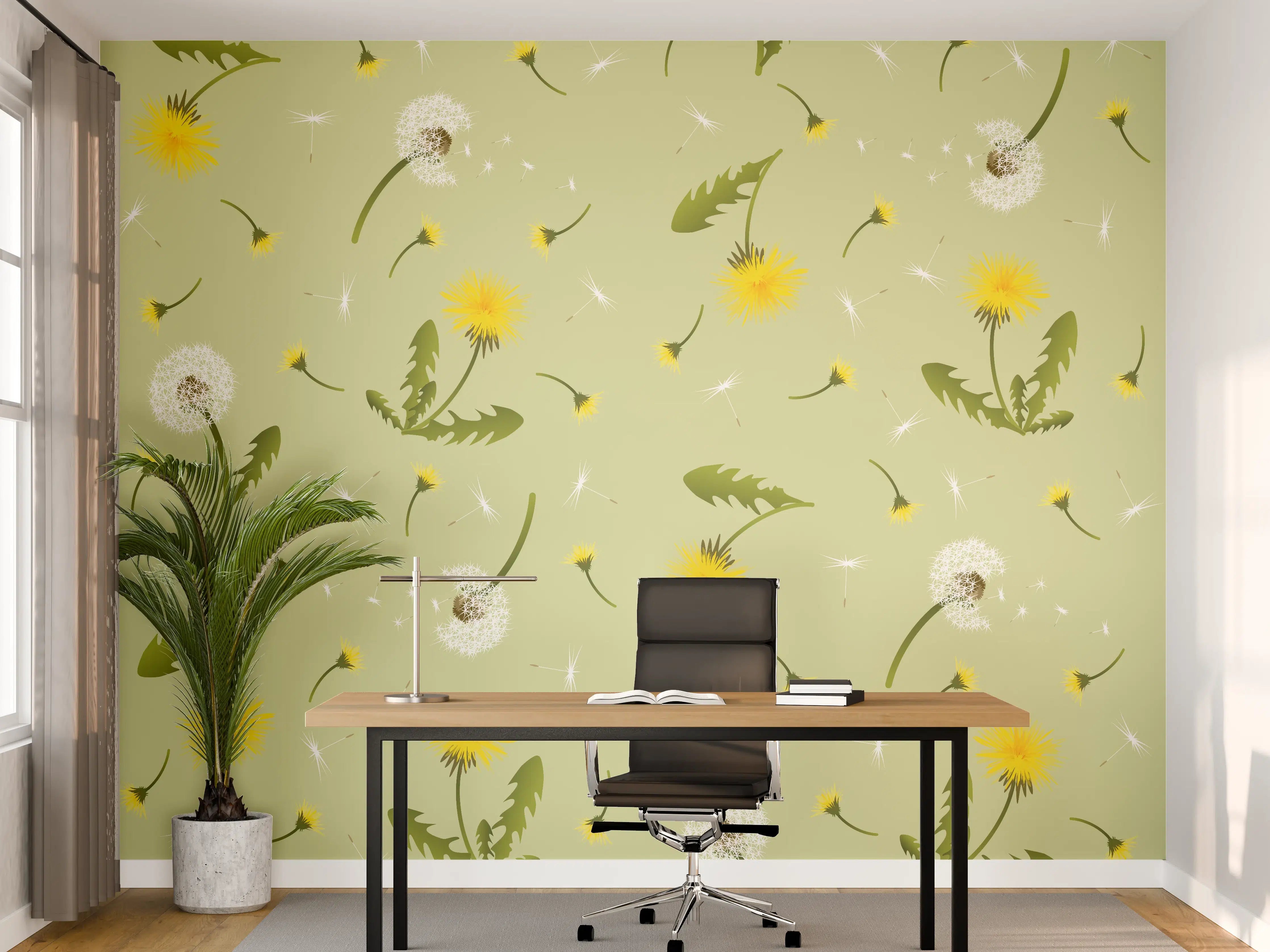 Büro Wandgestaltung - Pusteblumen Grün-Gelb Muster