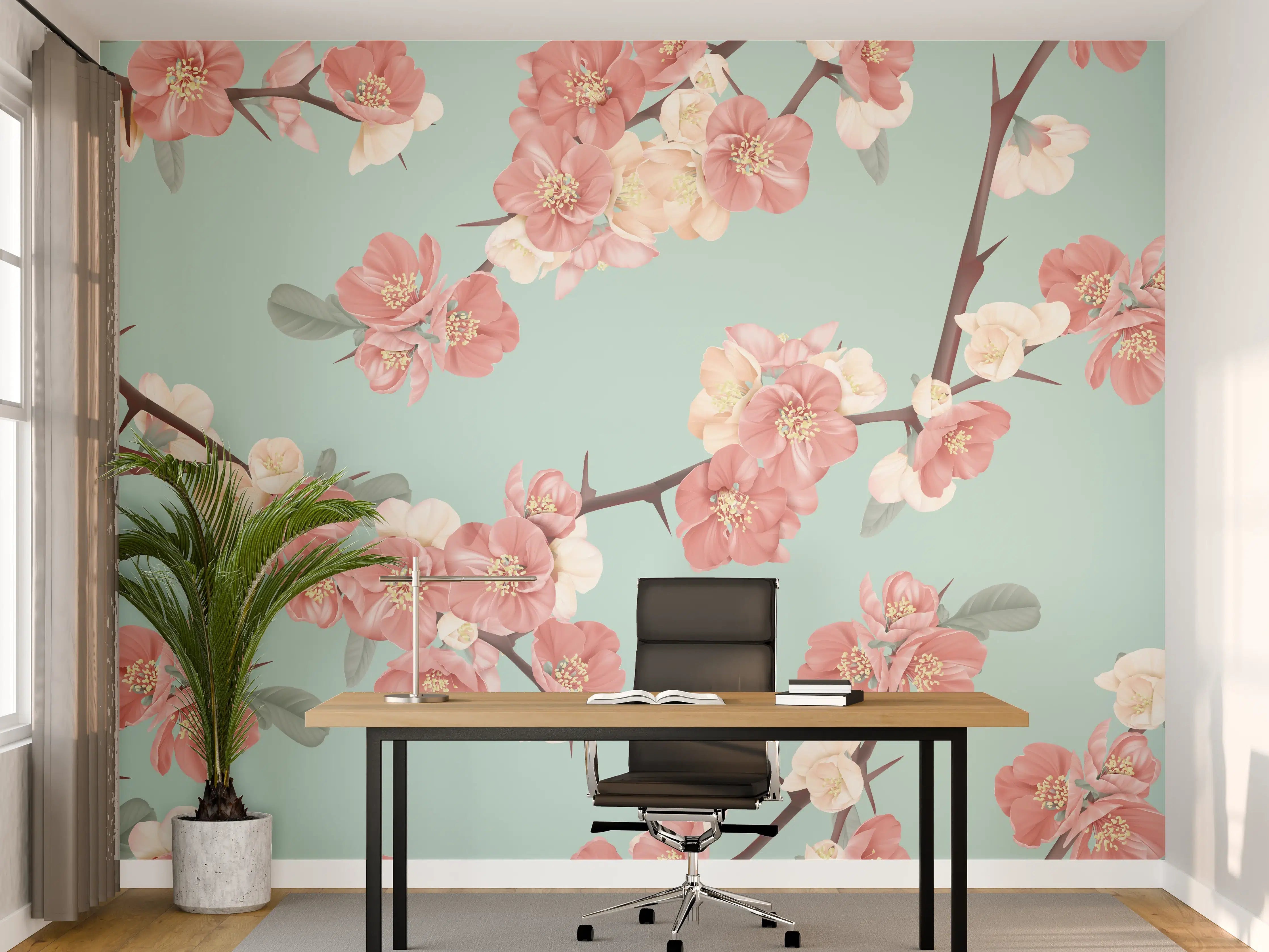 Büro Wandgestaltung - Quittenblüte Pastell Vintagemuster