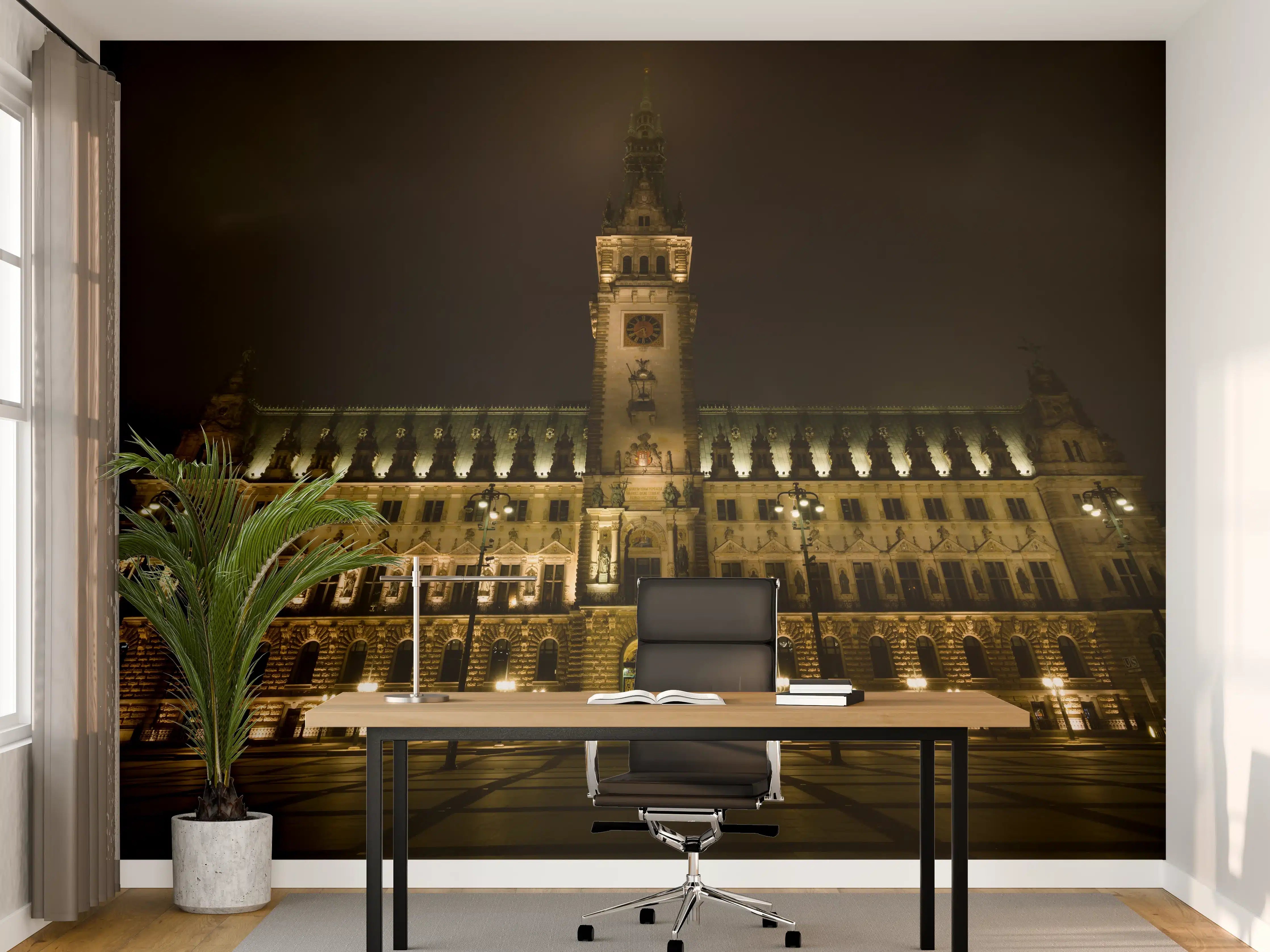 Büro Wandgestaltung - Rathaus Hamburg bei Nacht