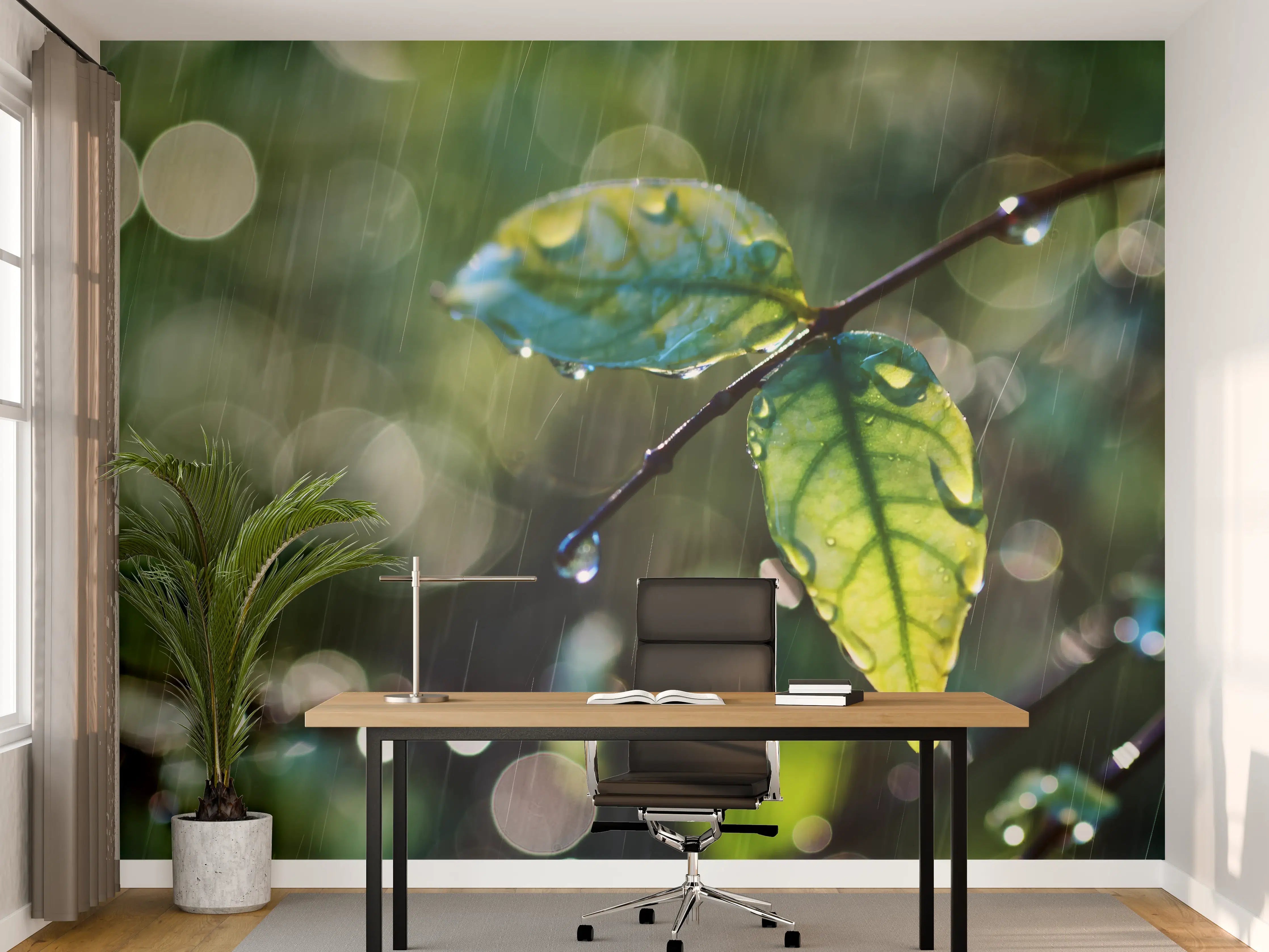 Büro Wandgestaltung - Regentropfen auf Blatt
