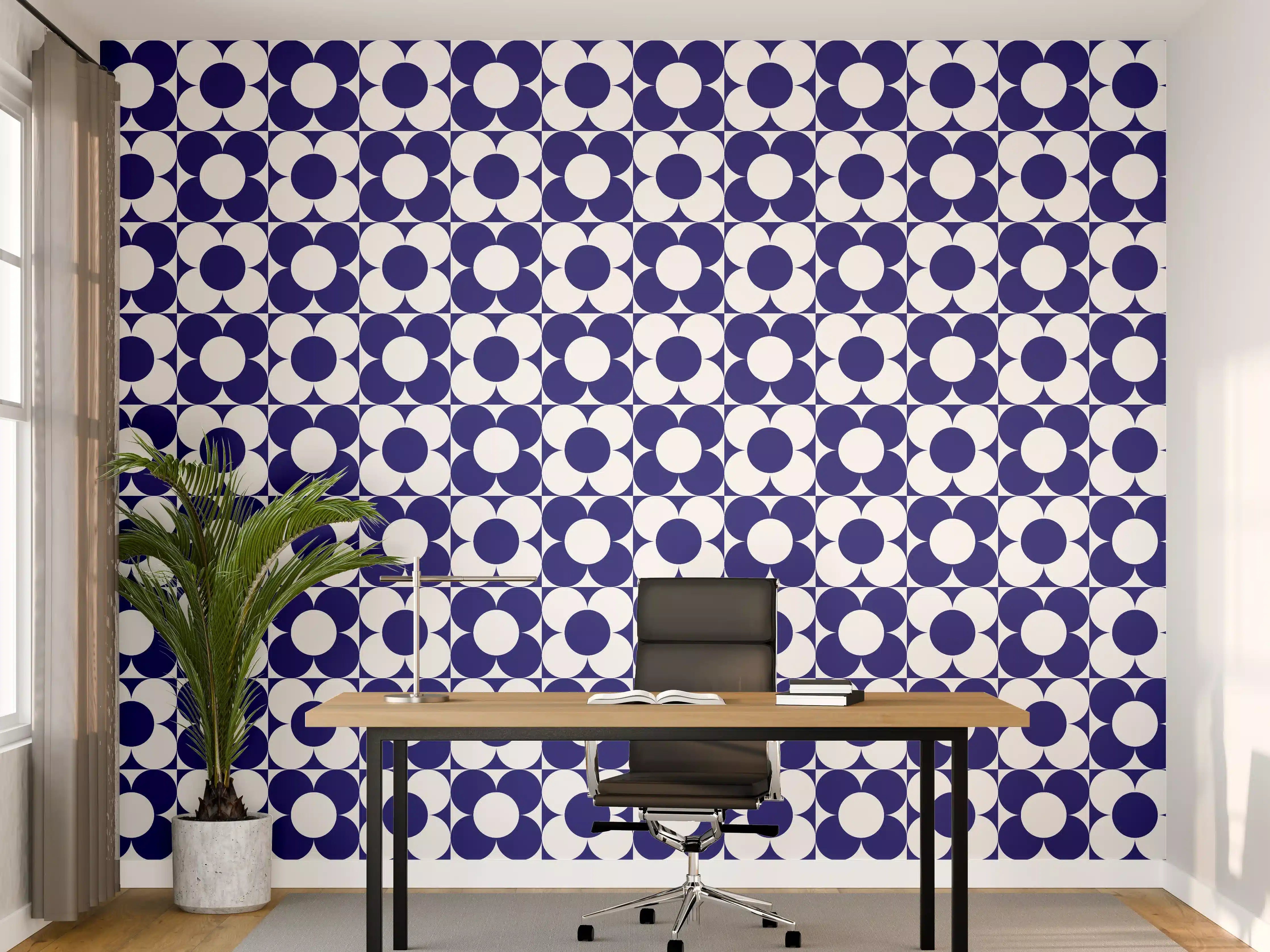 Büro Wandgestaltung - Retro-Primavera-Bloemen in Blau