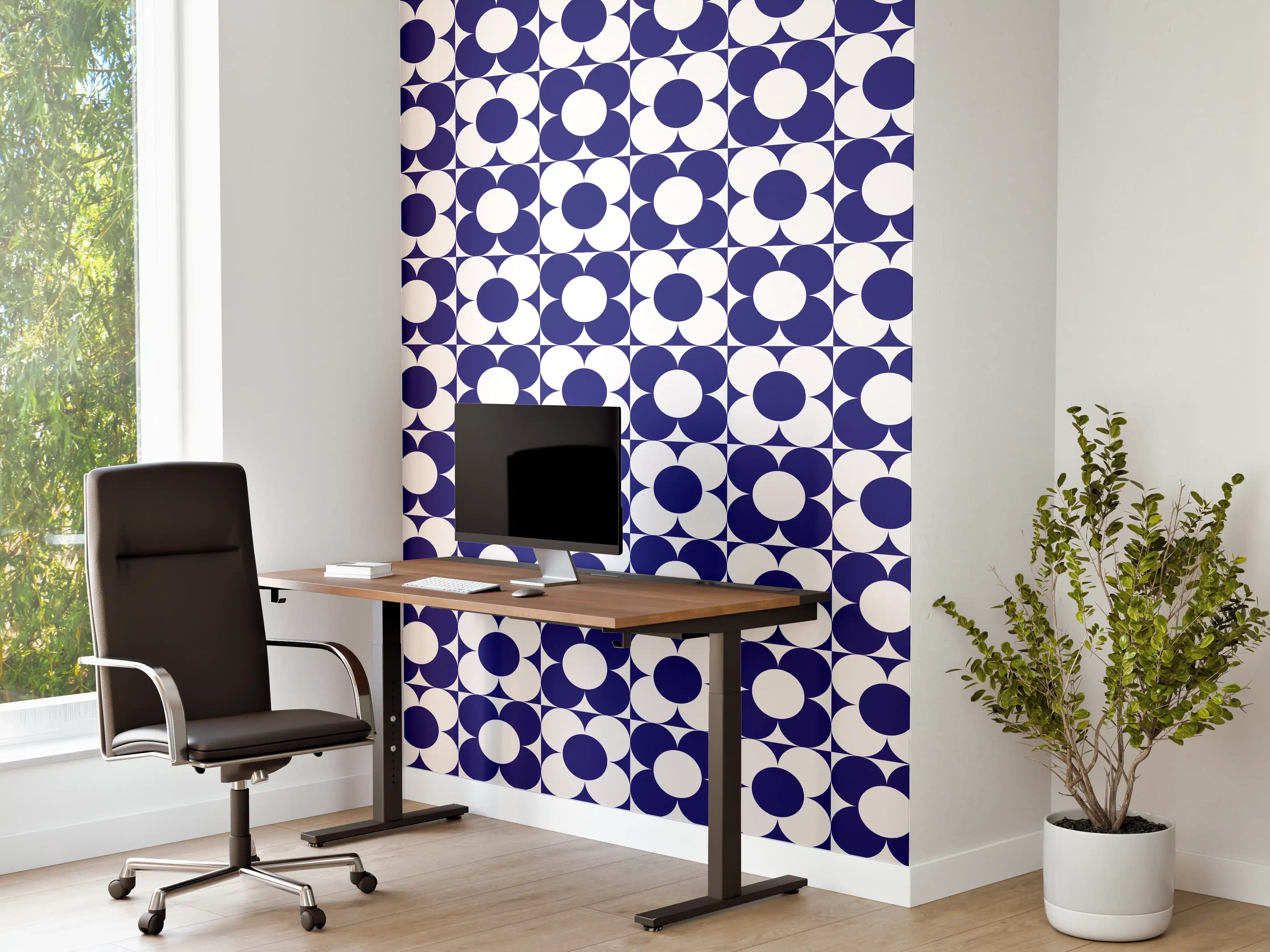 Büro Wandgestaltung - Retro-Primavera-Bloemen in Blau