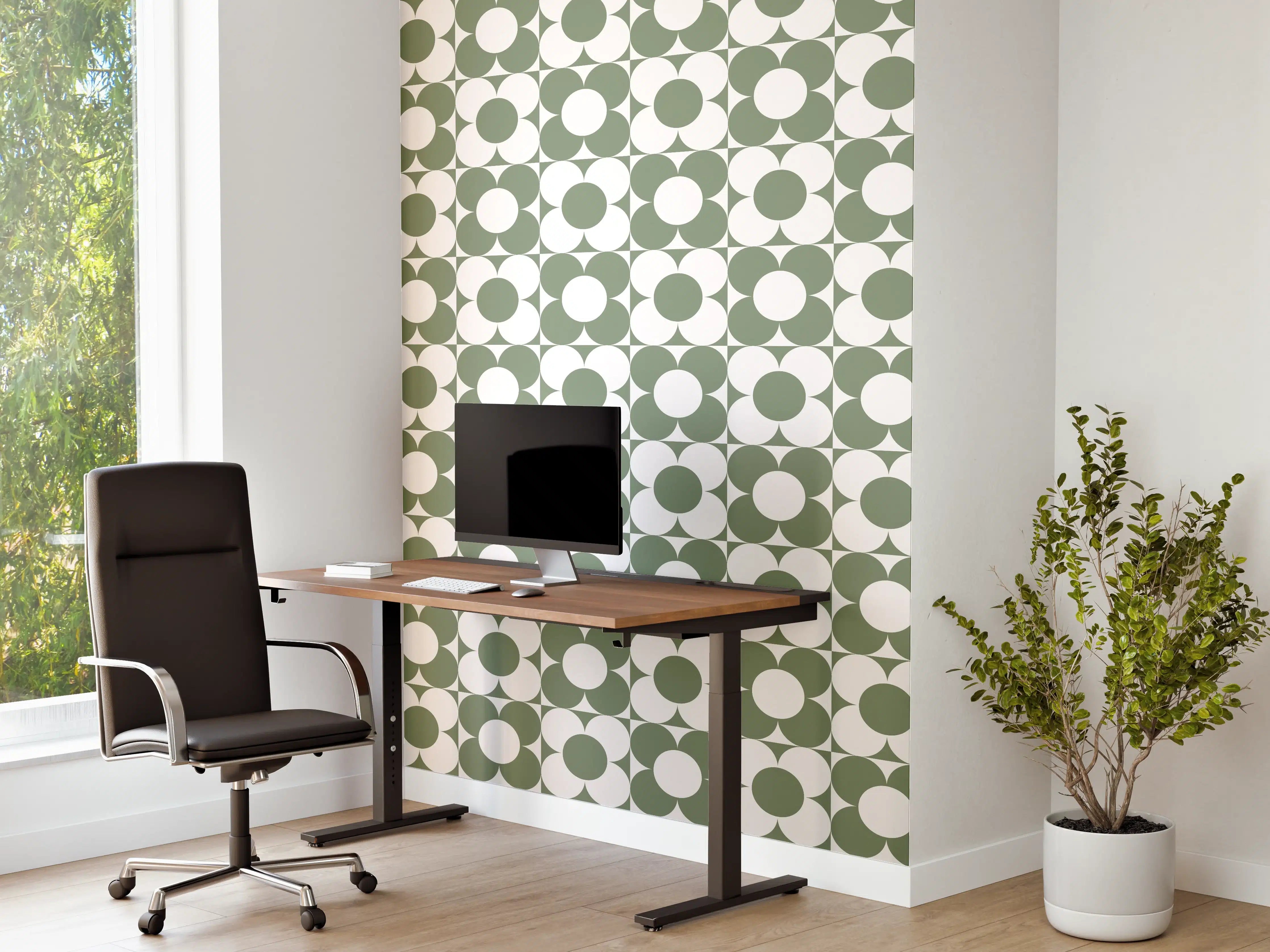 Büro Wandgestaltung - Retro Primavera Oliva mit subtilen Graunuancen