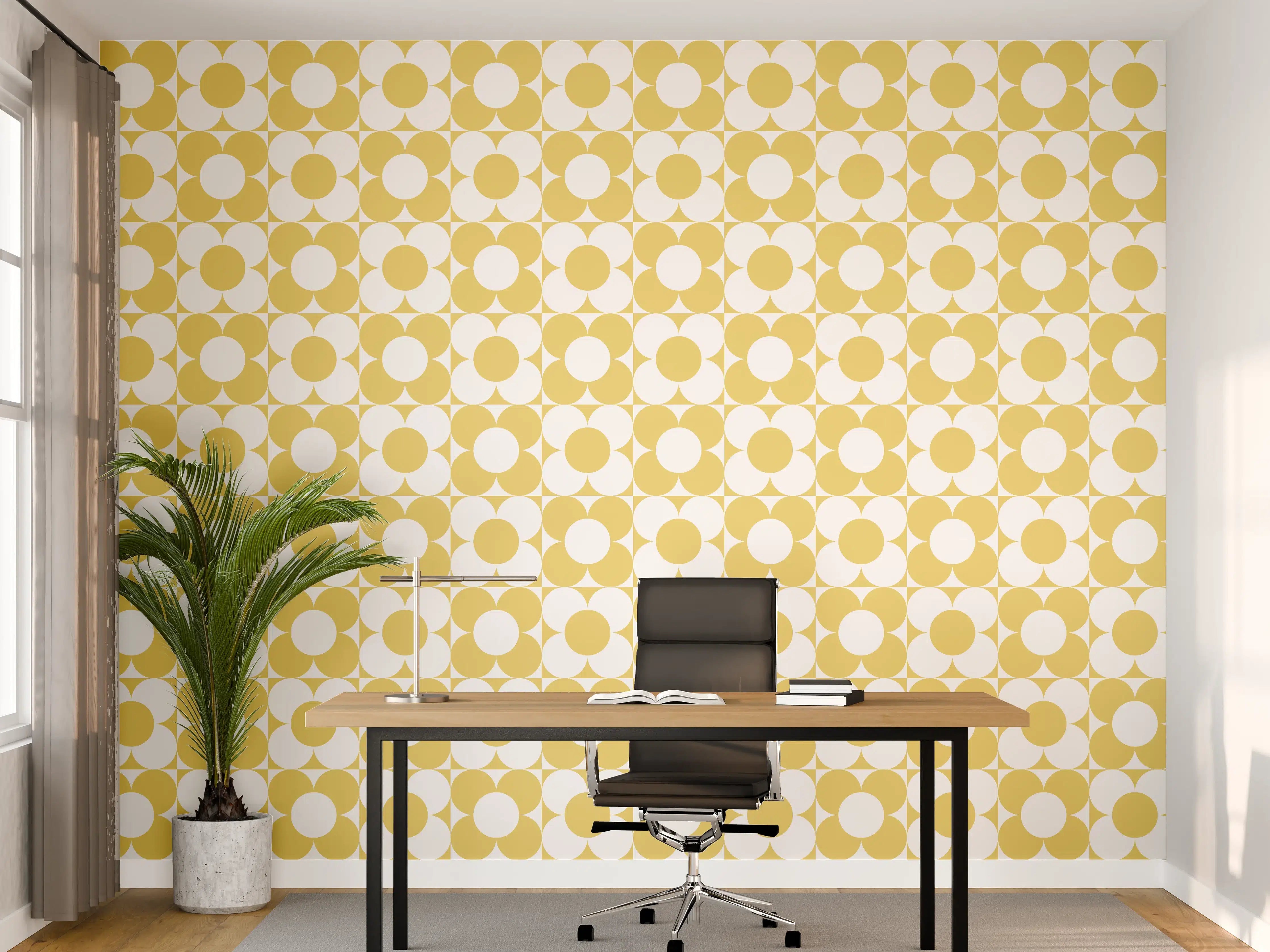 Büro Wandgestaltung - Retro Primavera Oro mit zarten Grautönen