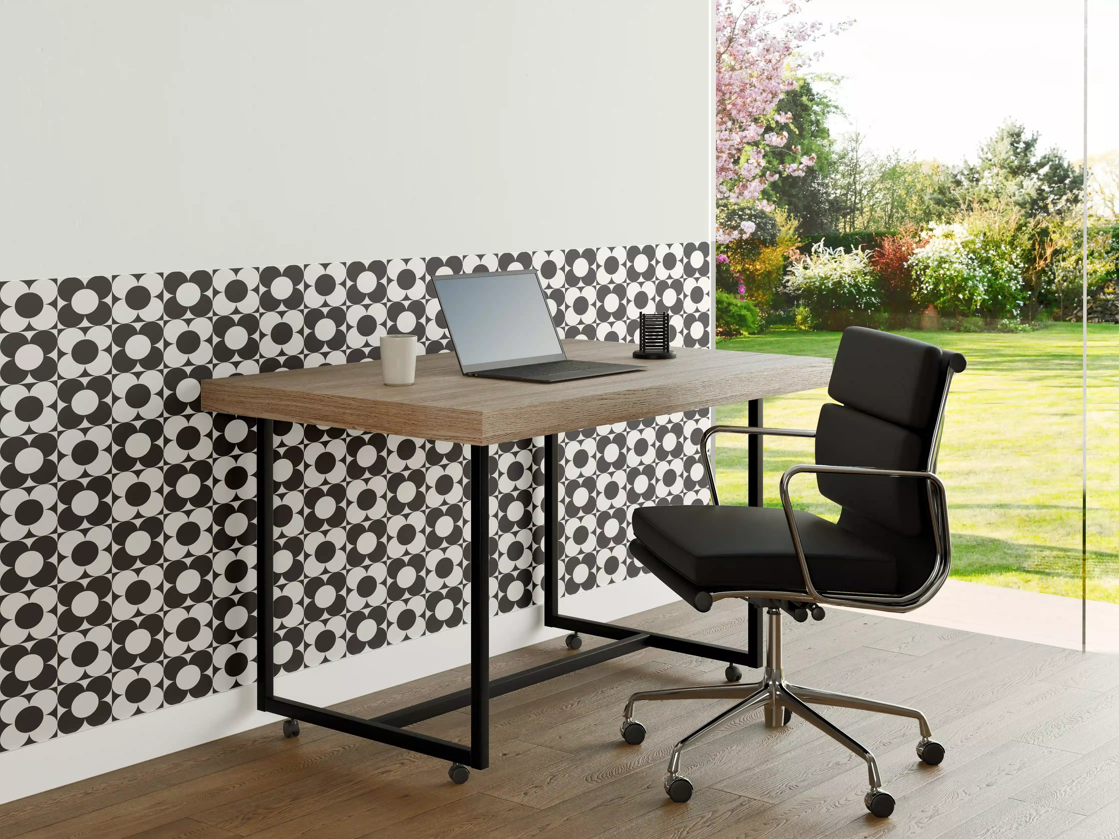Büro Wandgestaltung - Retro Primavera in Anthrazit mit Hellgrau-Details