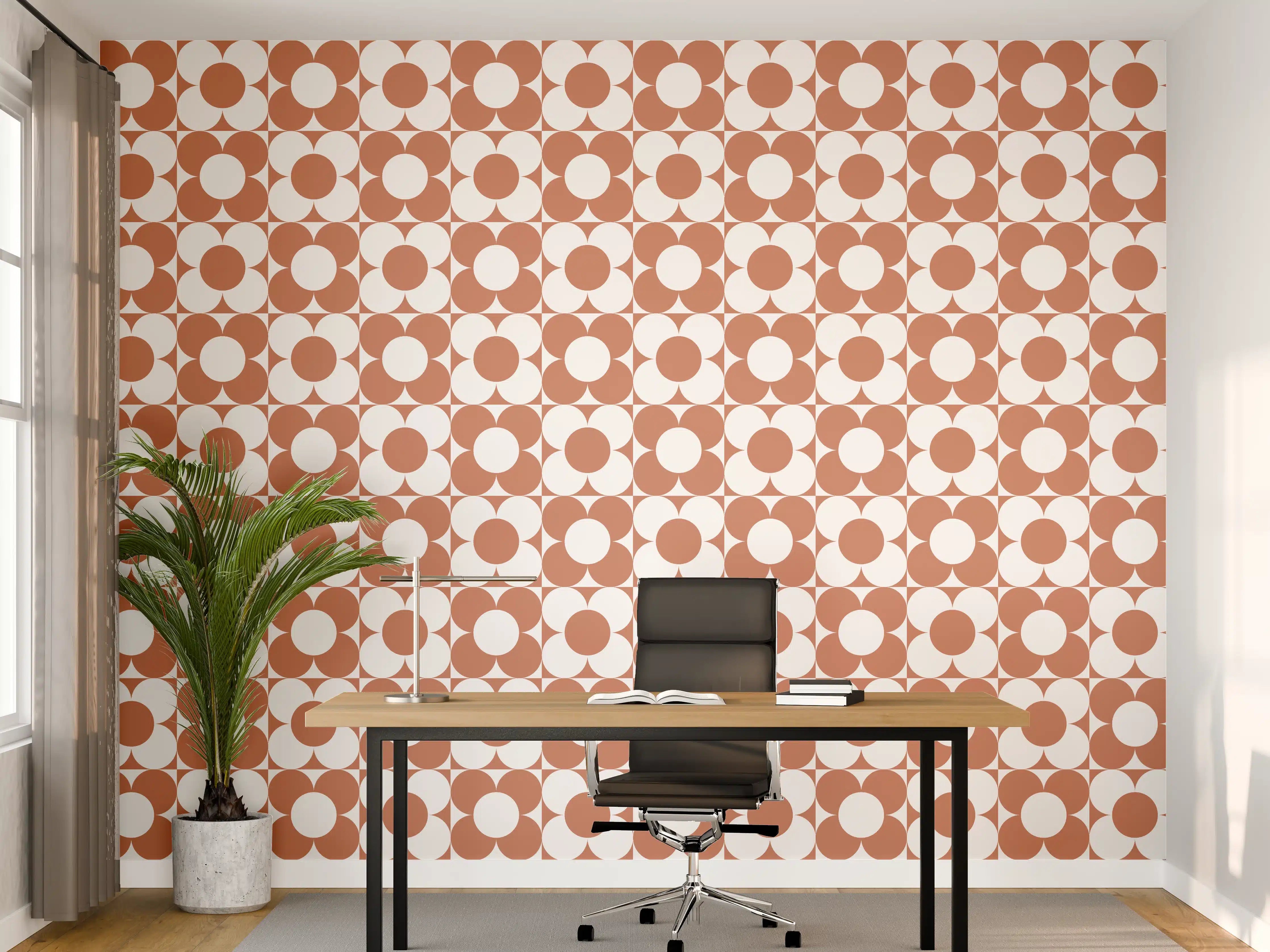 Büro Wandgestaltung - Retro Primavera in Terracotta mit Graunuancen