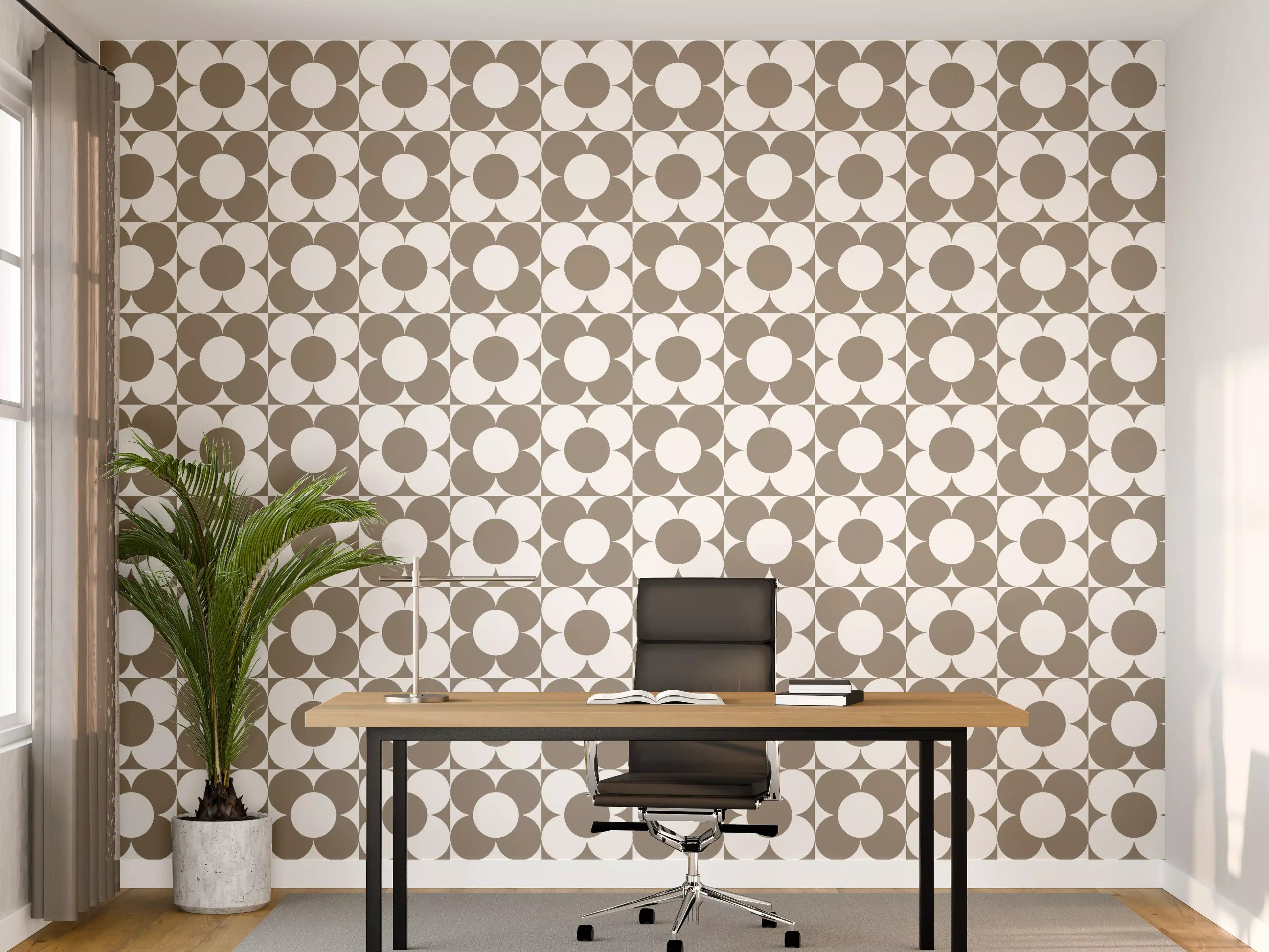 Büro Wandgestaltung - Retro Primaverà in zartem Grau-Türkis-Ton