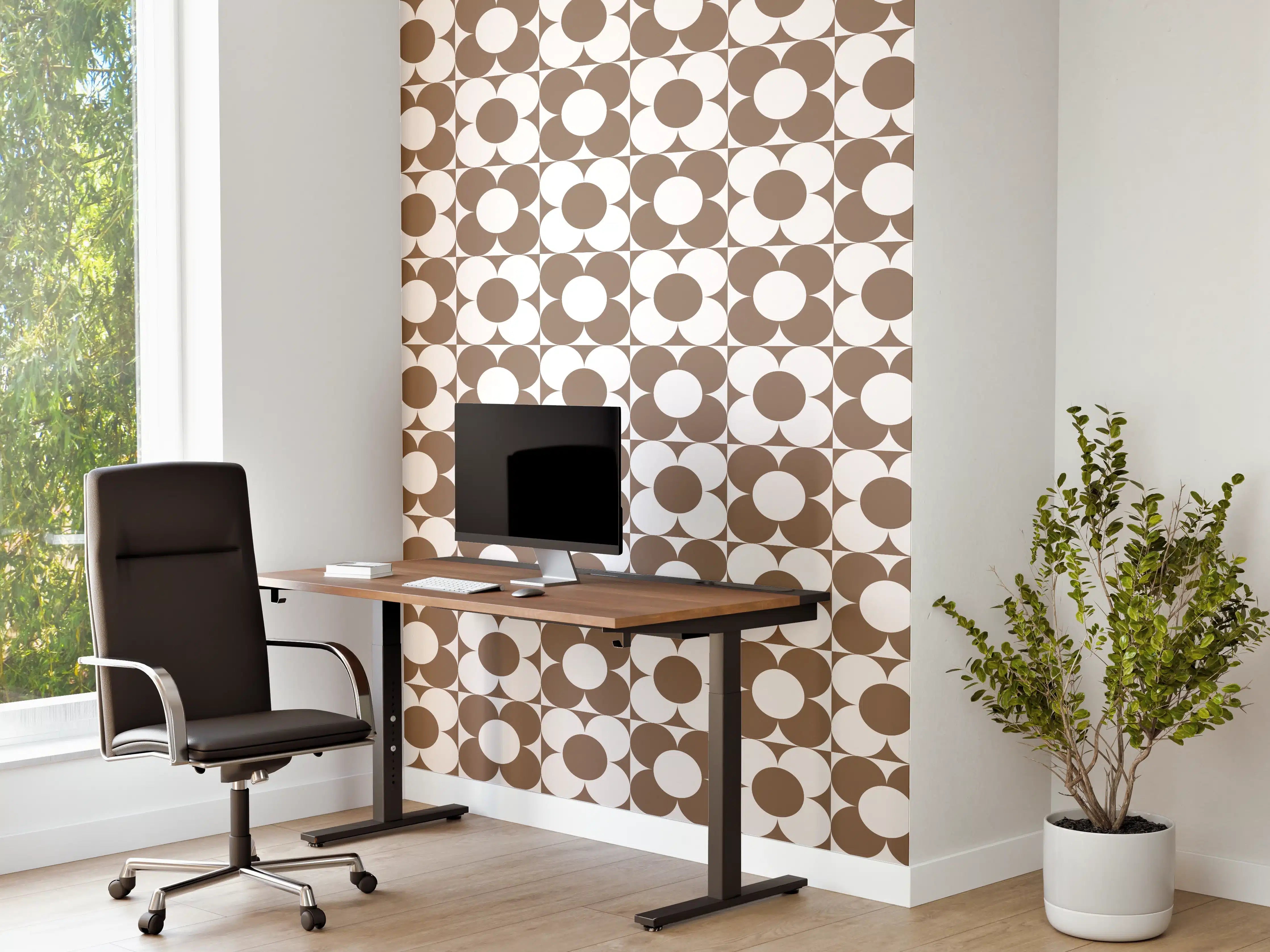 Büro Wandgestaltung - Retro Primavera mit zarten Grautönen auf Weiß