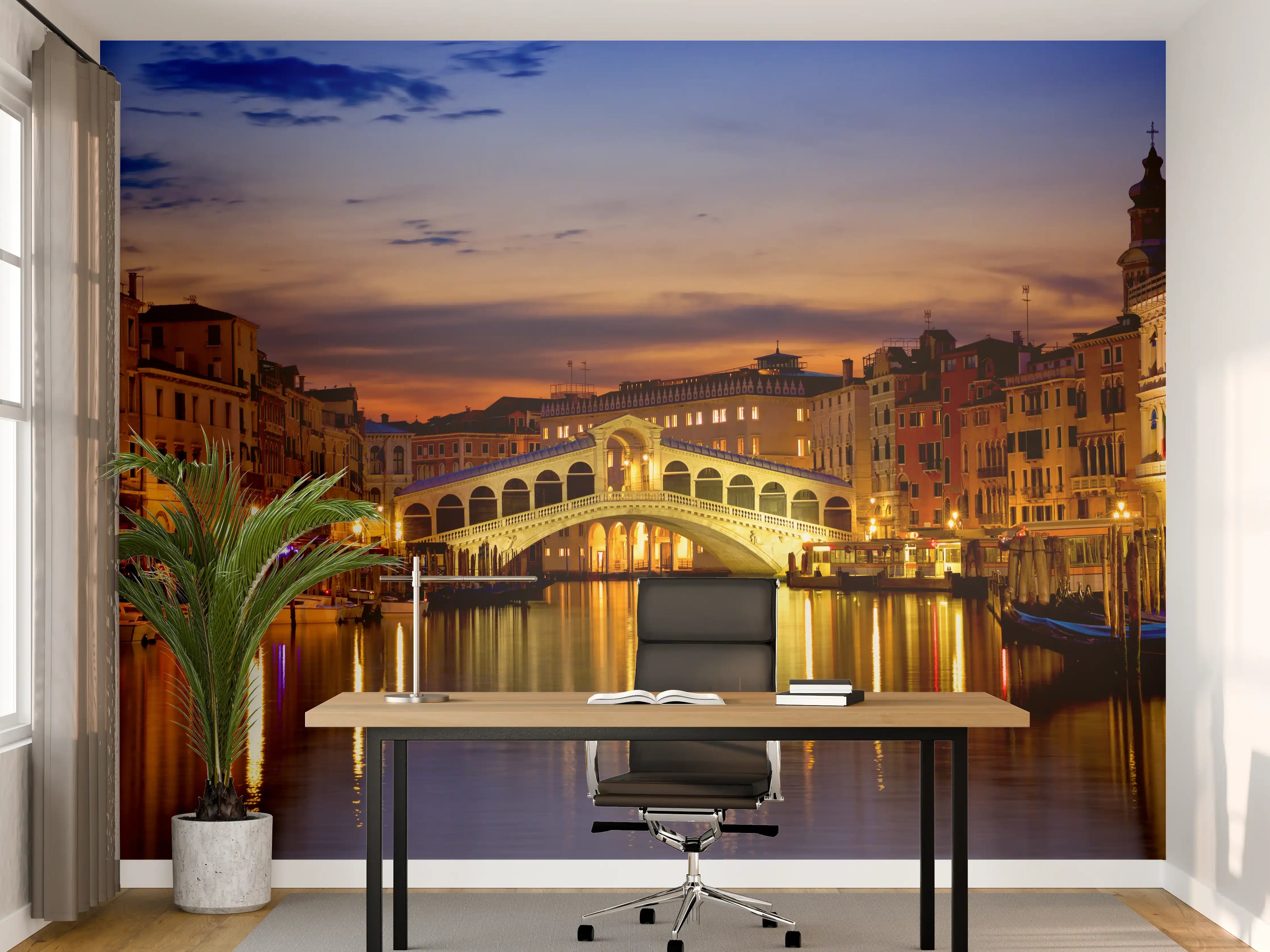 Büro Wandgestaltung - Rialtobrücke in Venedig - Dämmerung