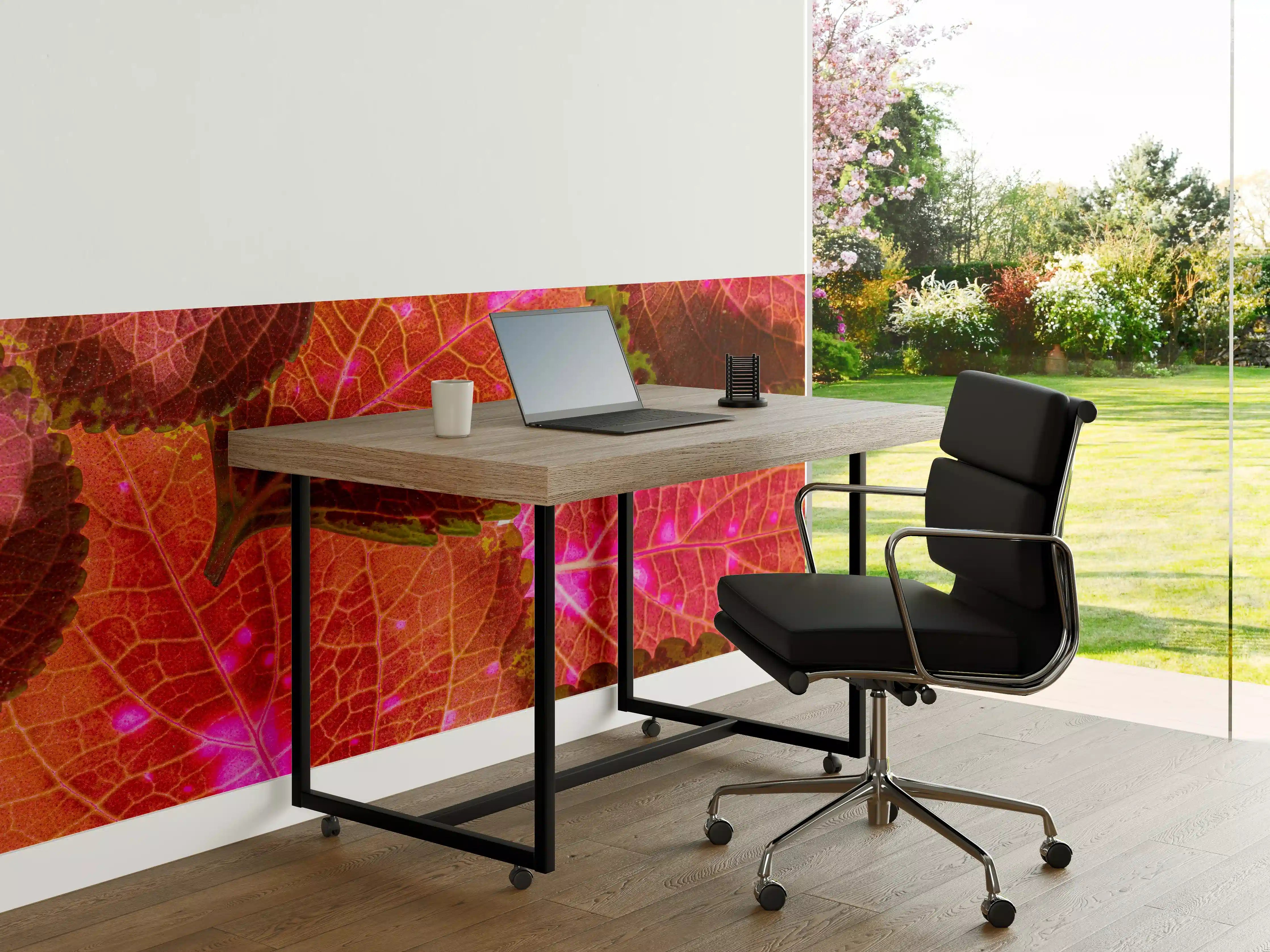 Büro Wandgestaltung - Rötliche Blätter im Detail