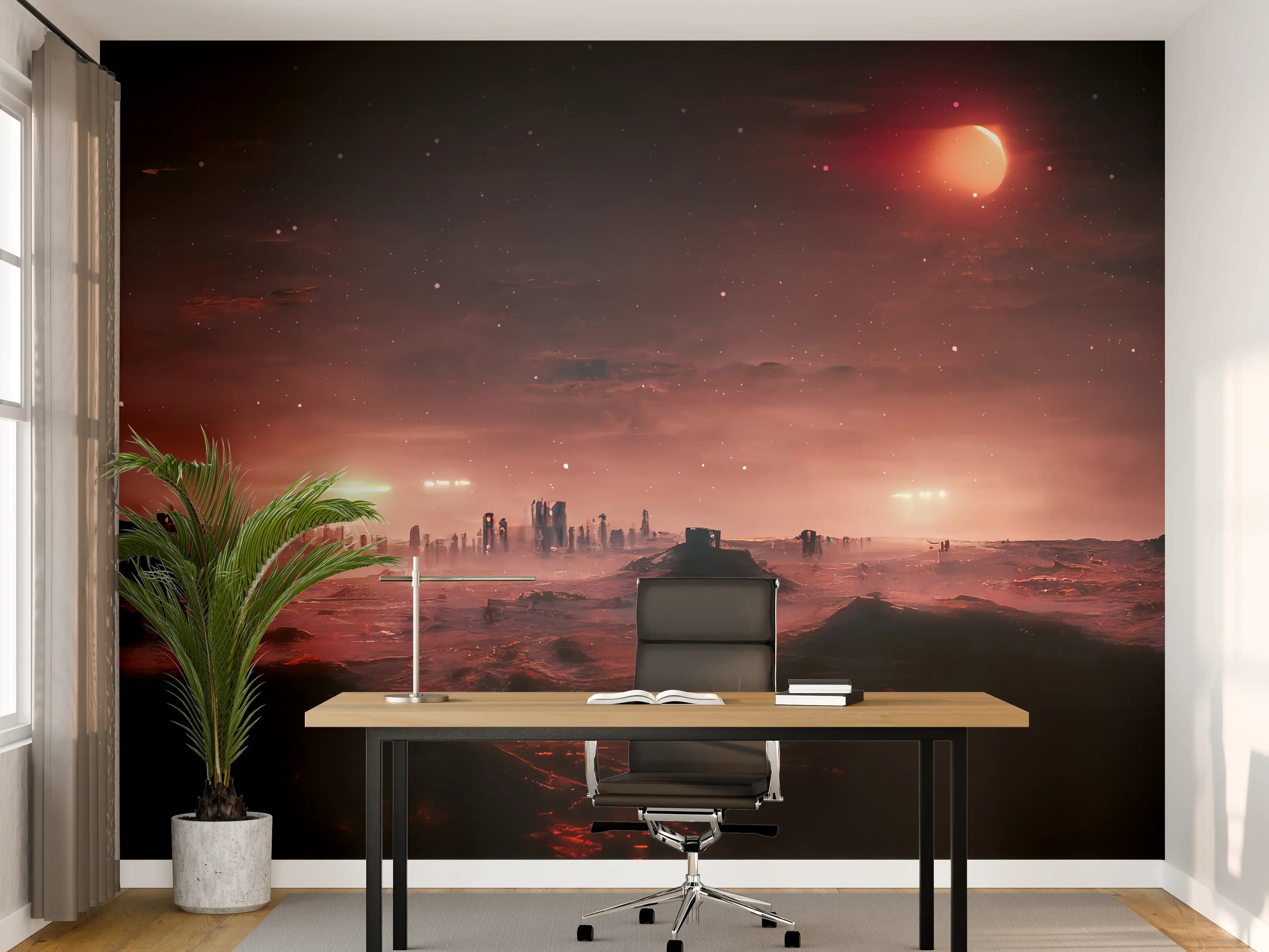 Büro Wandgestaltung - Rötliche Fantasielandschaft