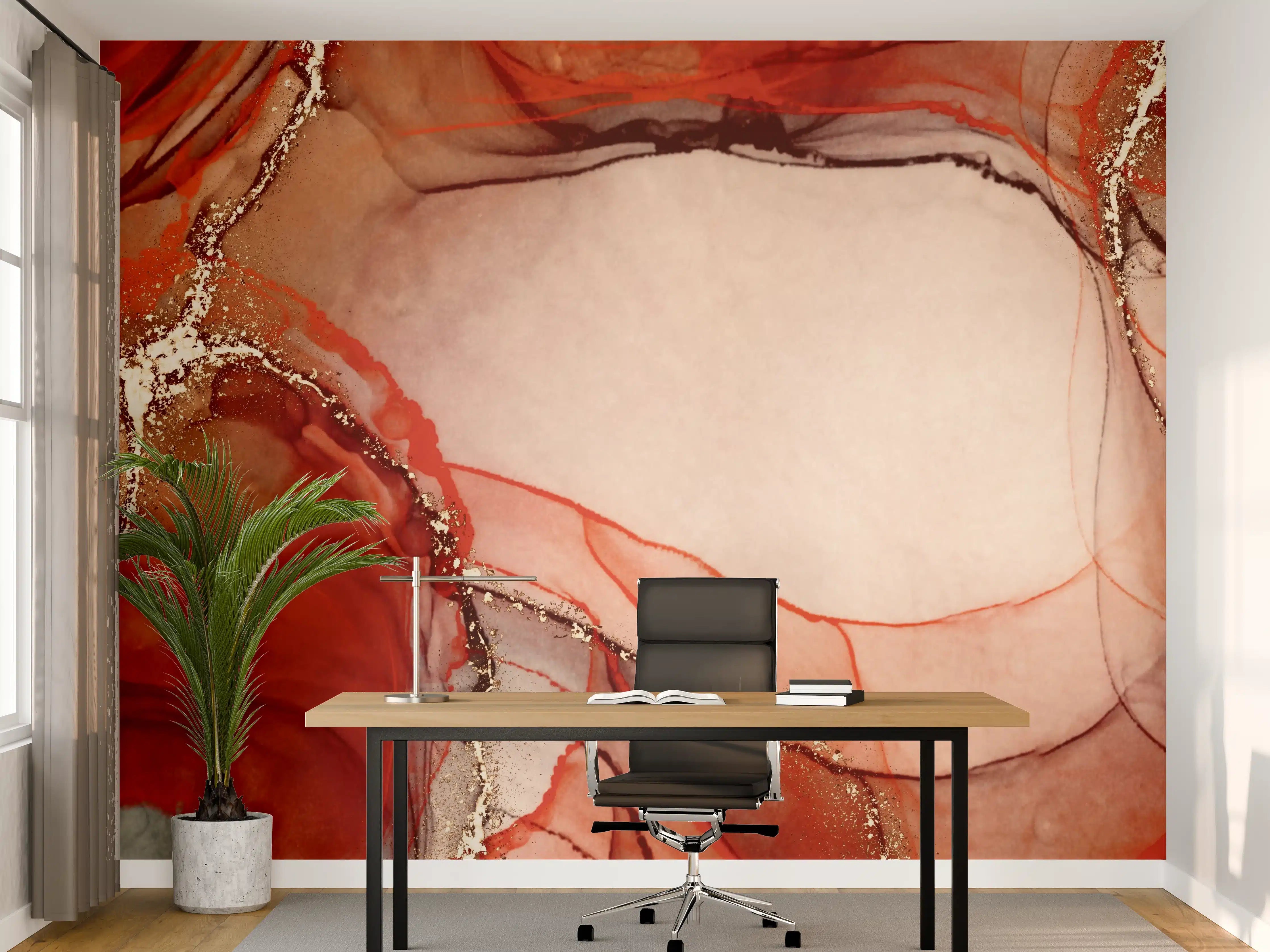 Büro Wandgestaltung - Rötliche Tinte mit Goldelementen