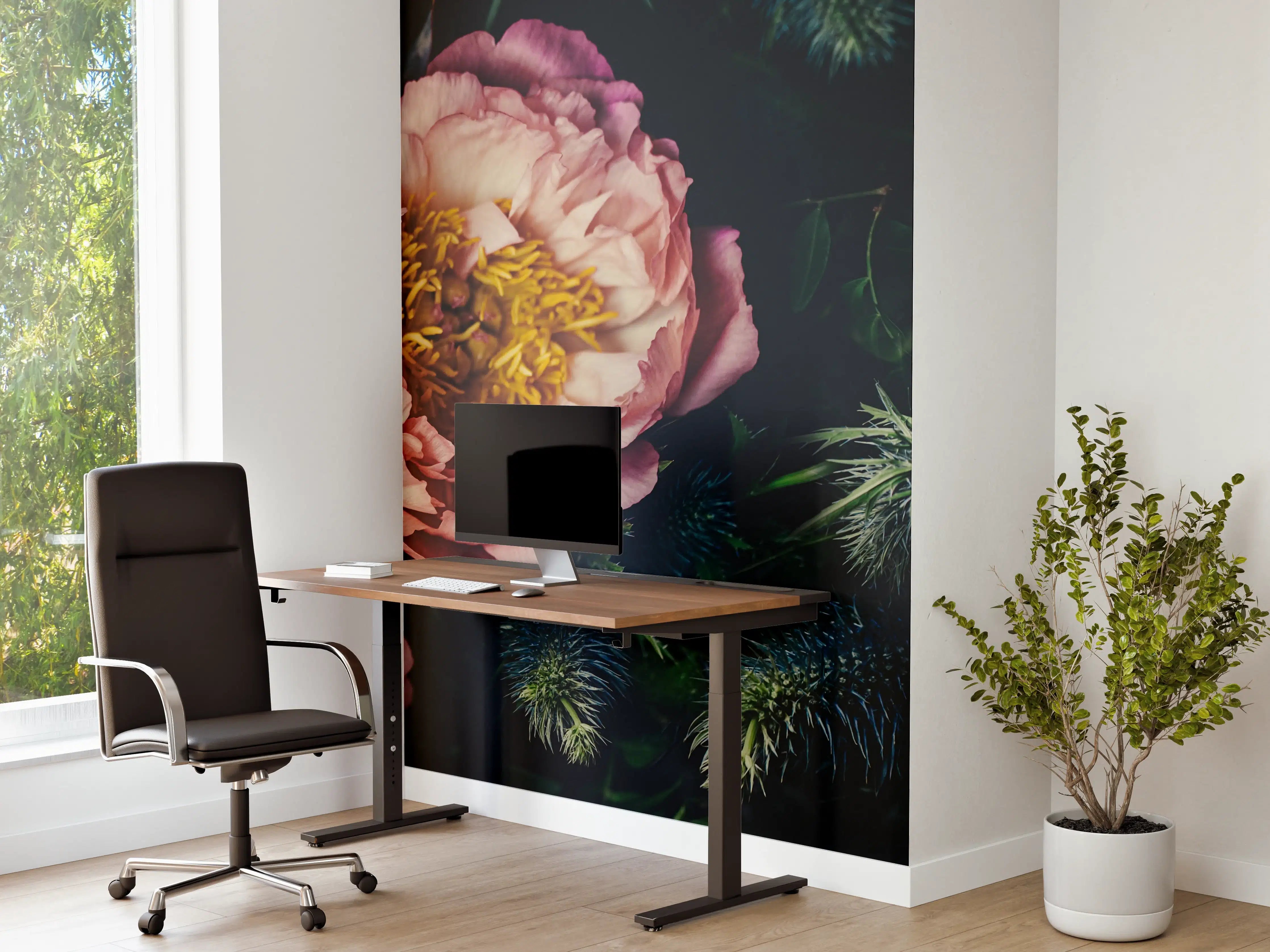 Büro Wandgestaltung - Rosa Blüten auf einer Wiese