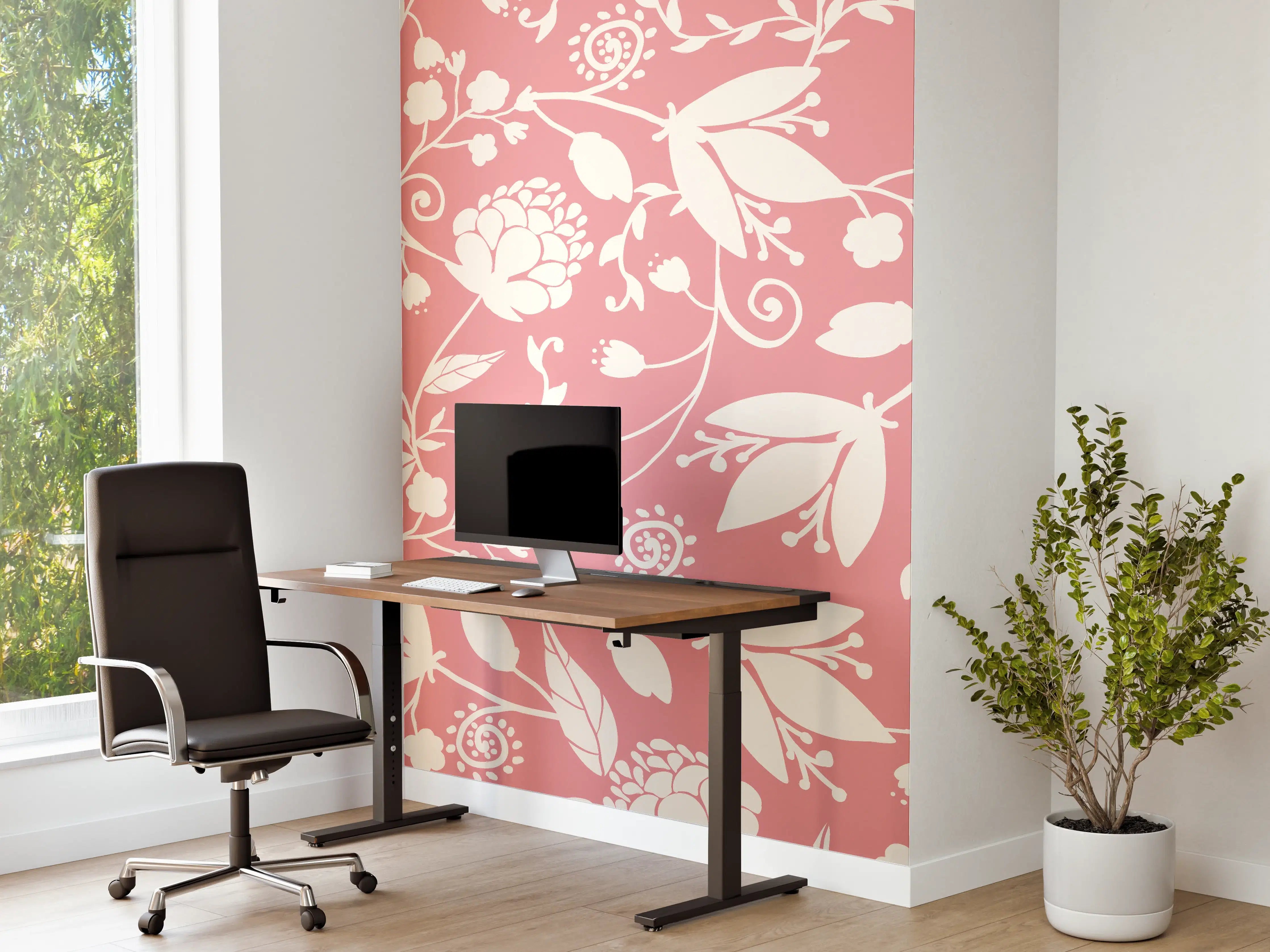 Büro Wandgestaltung - Rosa Blütenmuster Wanddesign