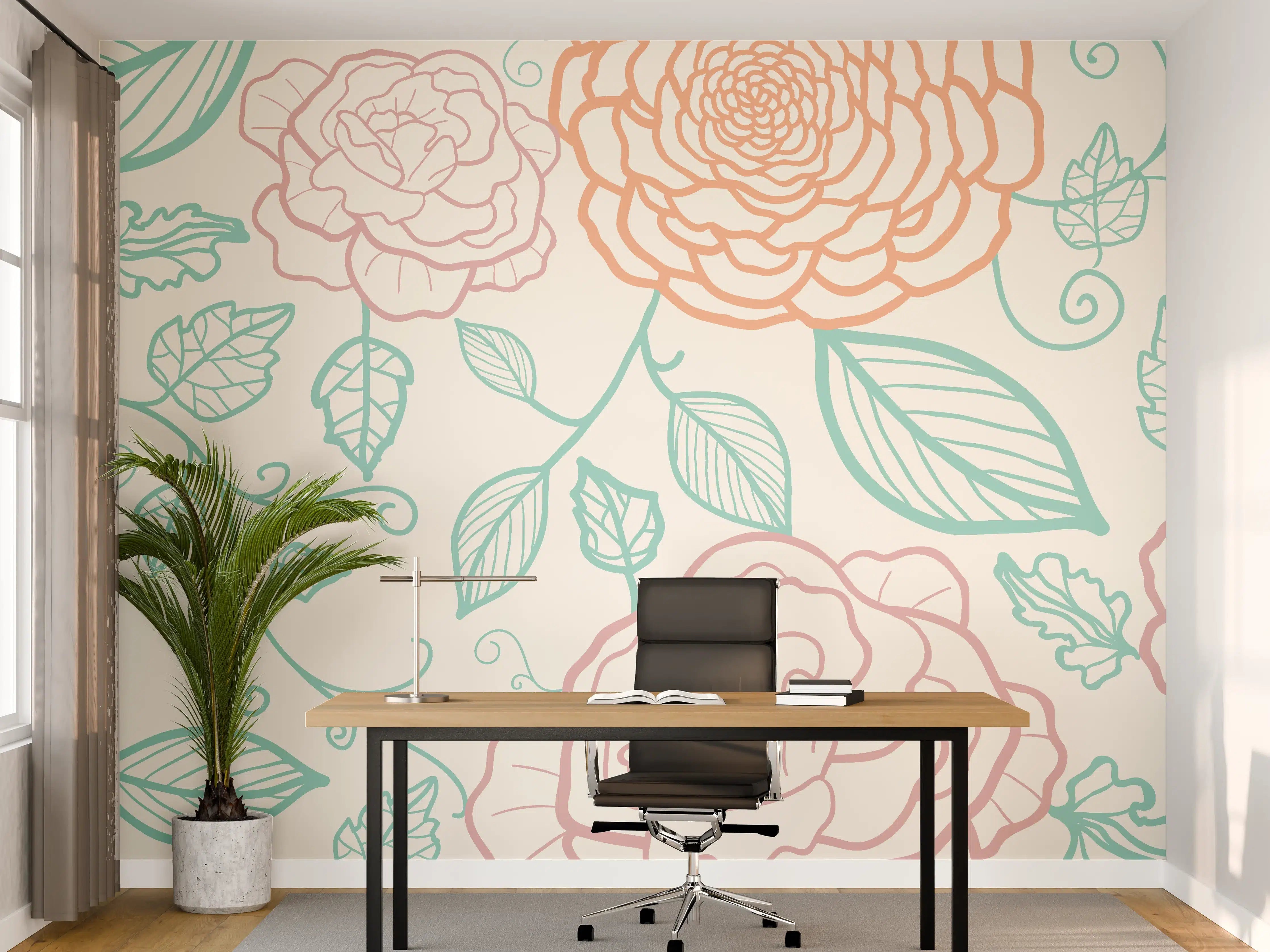 Büro Wandgestaltung - Rosa Blumenmuster Illustration