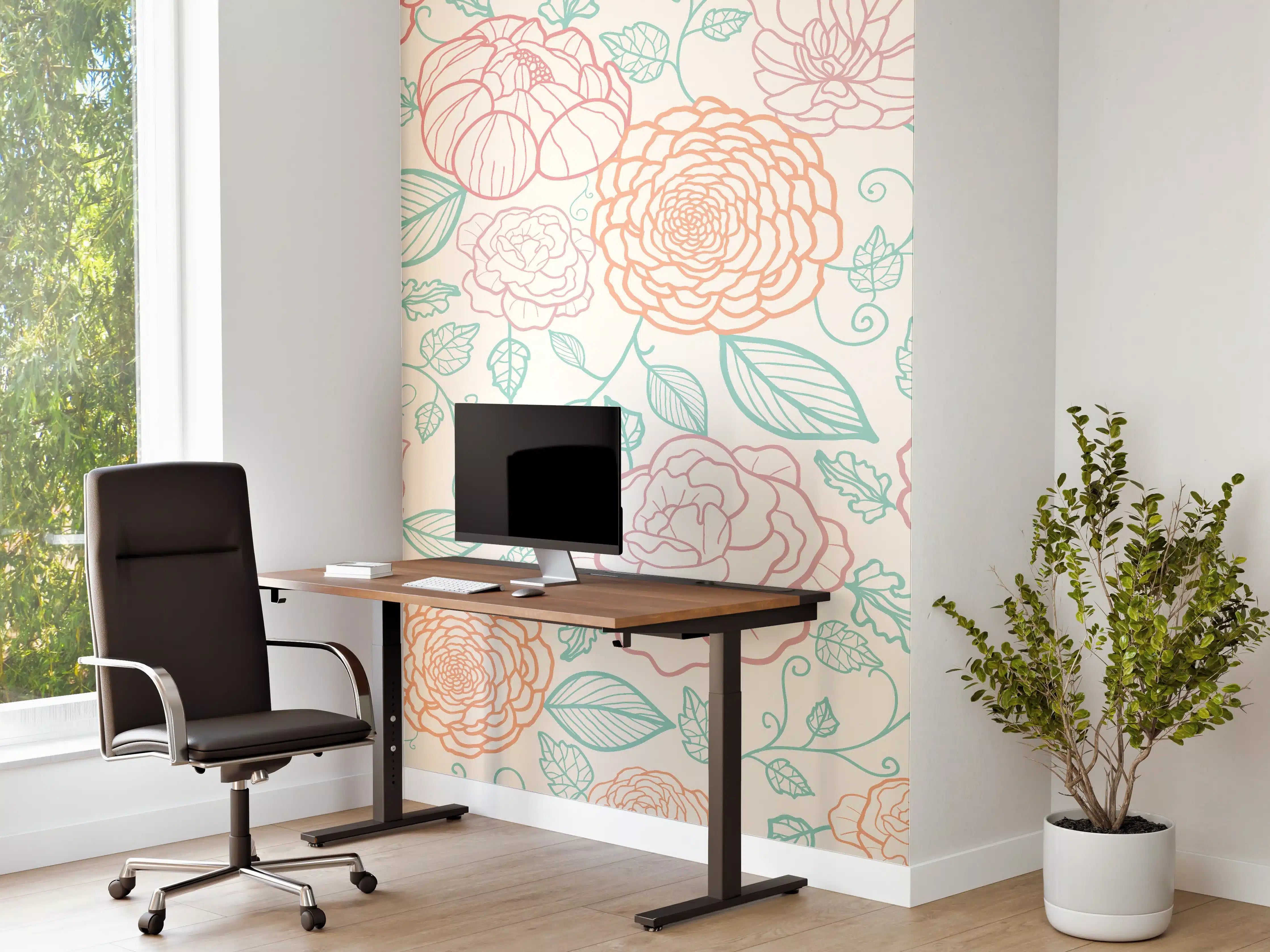 Büro Wandgestaltung - Rosa Blumenmuster Illustration