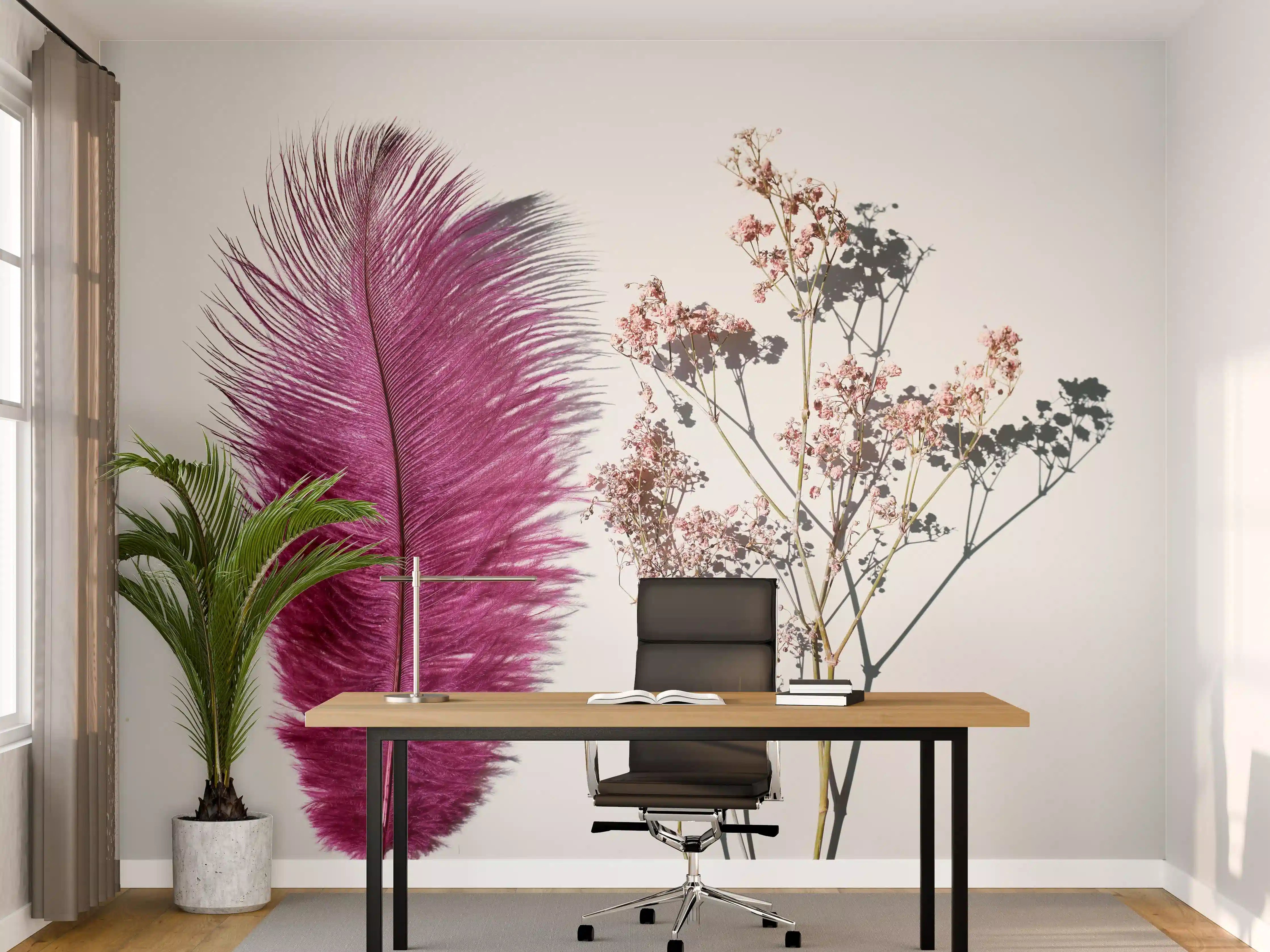 Büro Wandgestaltung - Rosa Feder und Trockenblumen