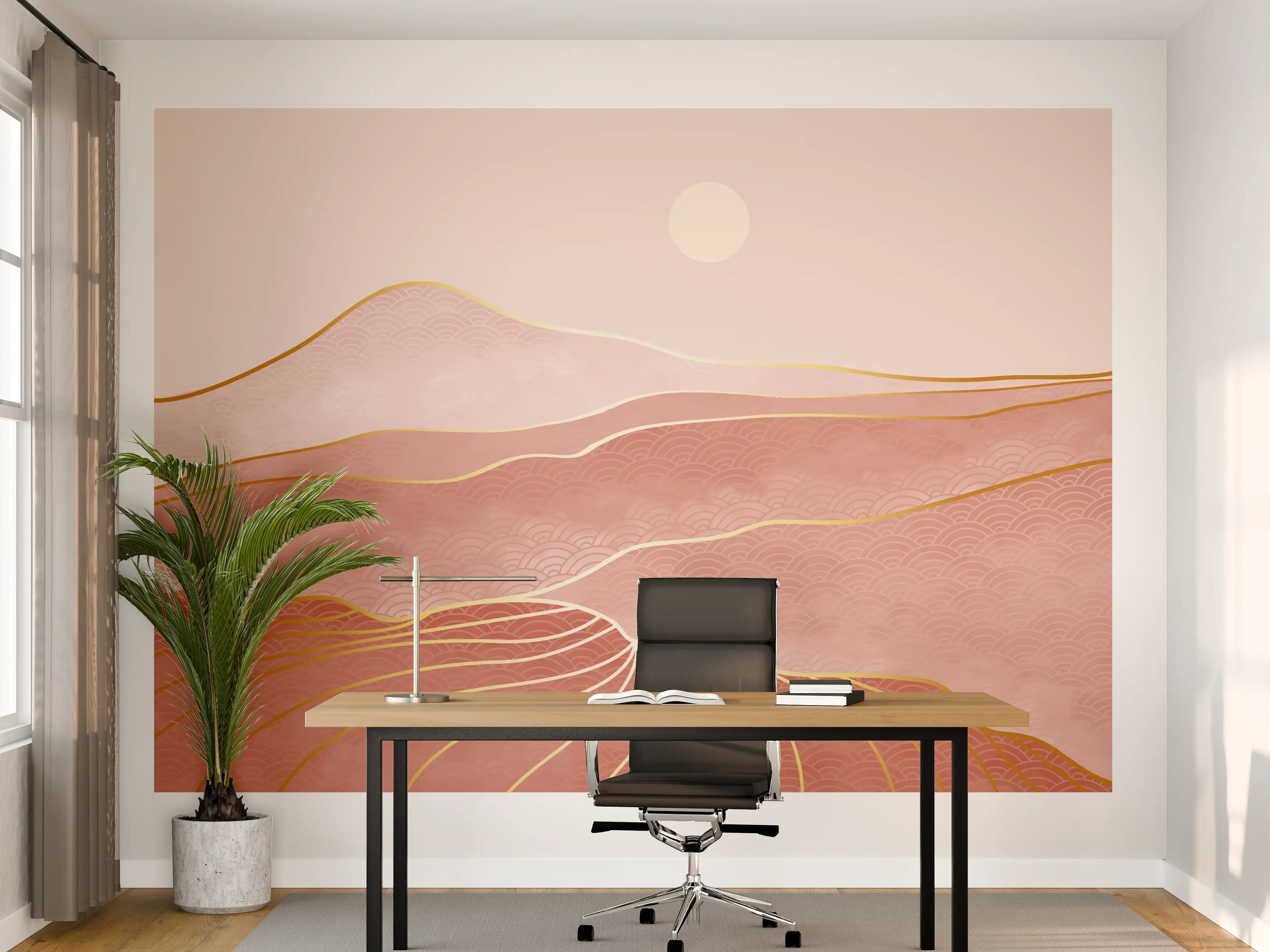 Büro Wandgestaltung - Rosa-Hügellandschaft bei Sonnenuntergang